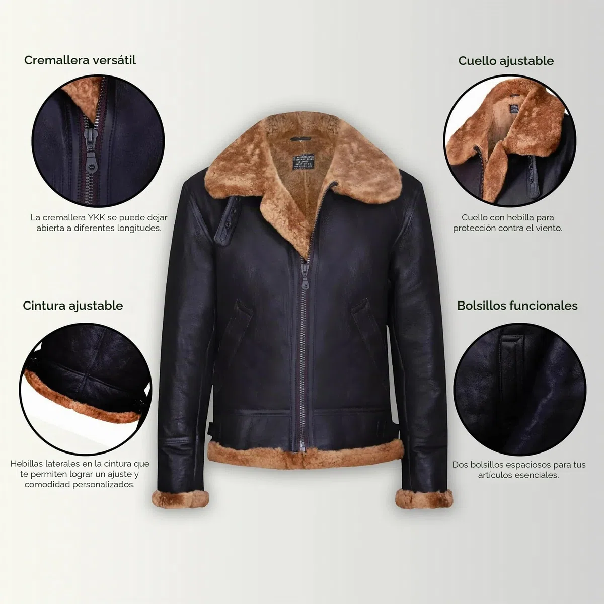 Infinity Leather Chaqueta de Aviador B3 de Piel de Oveja Para Hombre: Abrigo de Piloto de Vuelo de Piel de oveja Auténtica, Estilo Aviador Vintage de la Segunda Guerra Mundial.