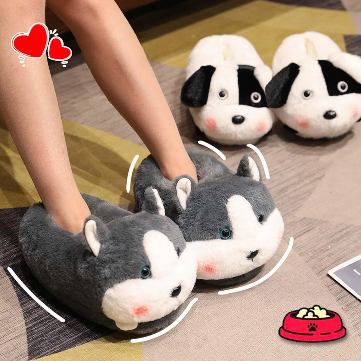Pantuflas para mujer, diseño de animales de dibujos animados con tacones acolchados, para invierno, cálidas, para interiores