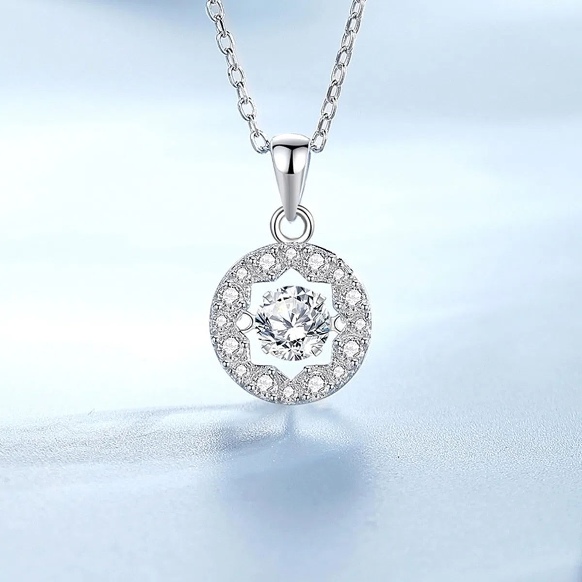 Collares dorados para mujer, collar de boda con estrella geométrica de halo flotante para mujer, moissanita