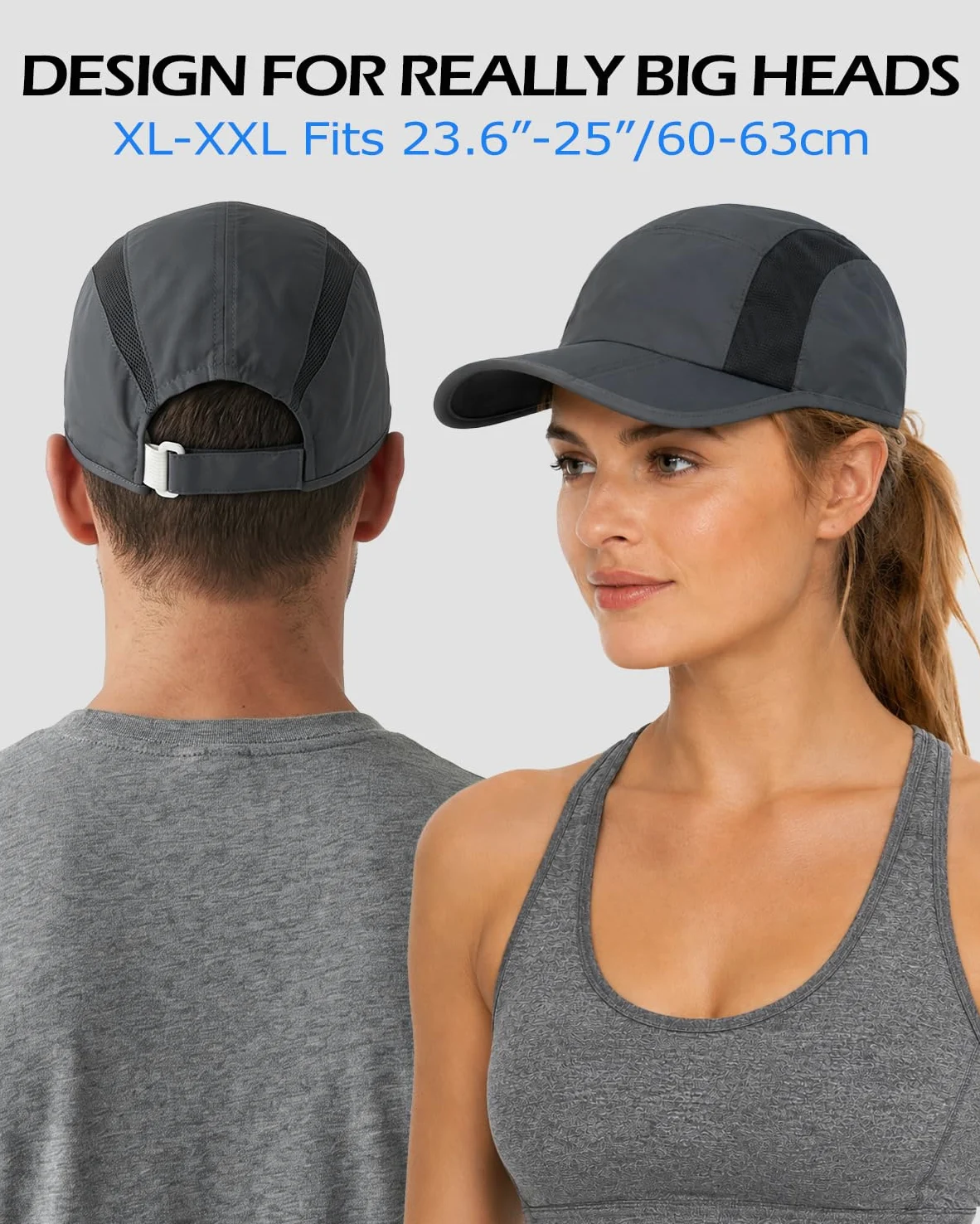Feng Shui， Gorras para Correr XL/XXL, Gorra de béisbol de Cabeza Grande, Gorra Plegable para el Sol con Reflectante de Secado rápido, Ligera para Deportes al Aire Libre