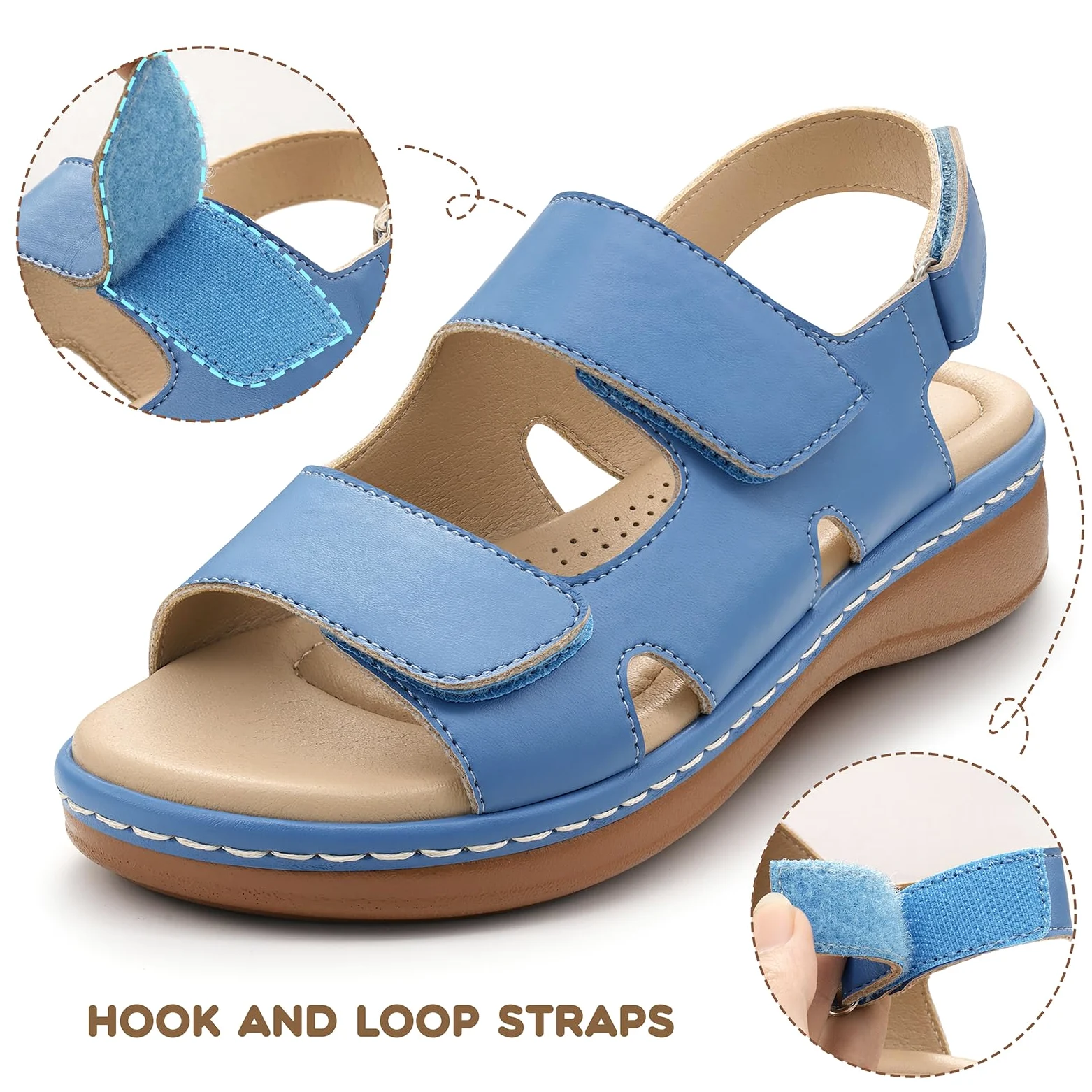 PIZZ ANNU Clara Sandalias Ortopedicas Mujer Verano Comodas Zapatos con Cuña Ligera y Velcro Ajustable Suela Antideslizante para Uso Diario