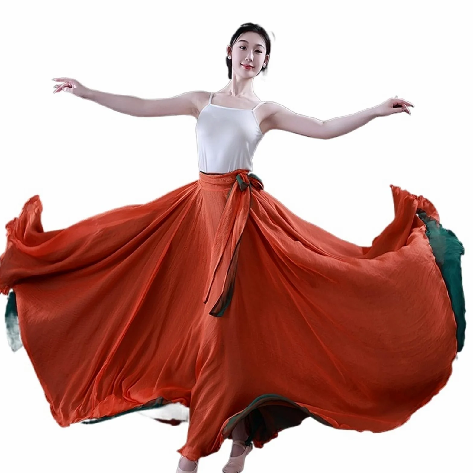 Falda Flamenca Mujer Falda de baile swing 720 grados, gasa y tencel, larga, for ballet, danza del vientre, for mujer, estilo gitano, flamenco