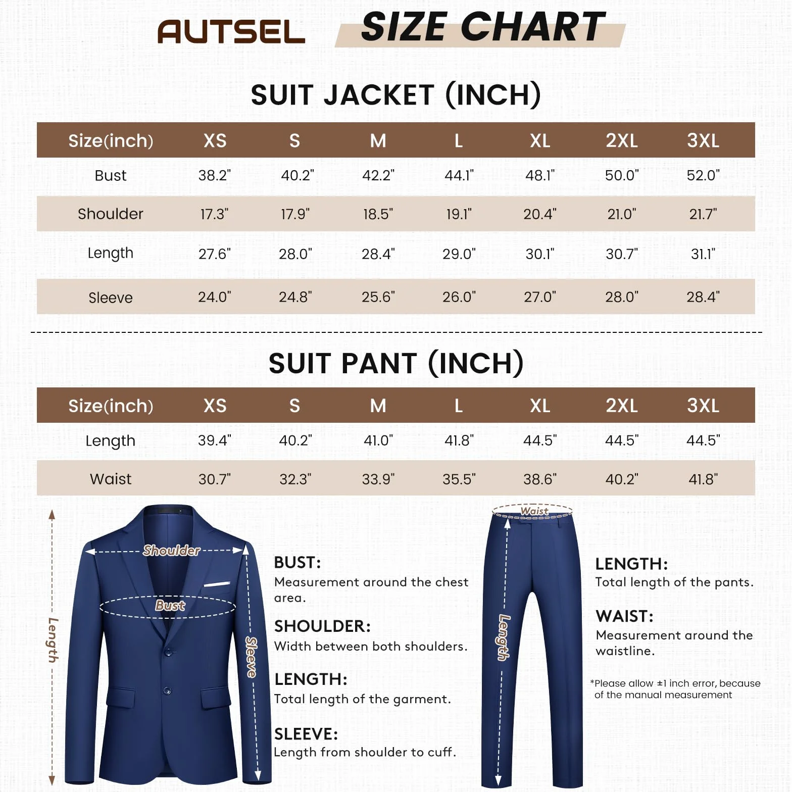 Traje para Hombre de 2 Piezas Slim Fit Blazer y Pantalones Color Liso