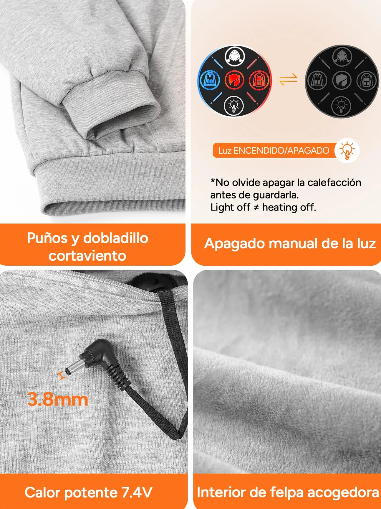 DR.PREPARE Sudadera con Capucha Calefactable Hombre y Mujer 9 Zonas de Calor Batería 16,000 mAh 3 Niveles de Calefacción Hasta 8H de Autonomía Chaleco Calefactable Forro Polar Para Exteriores