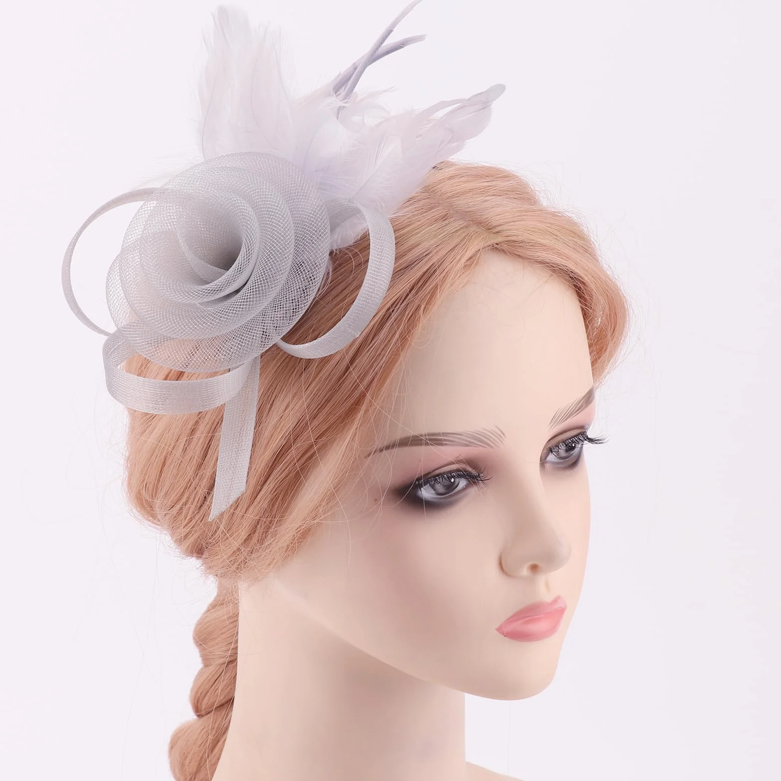 DRESHOW Fascinator Sombrero Flor de Plumas Clip de Pelo Elegante Sombrero de Malla Ideal para Fiestas, Cócteles, Bodas para Mujer