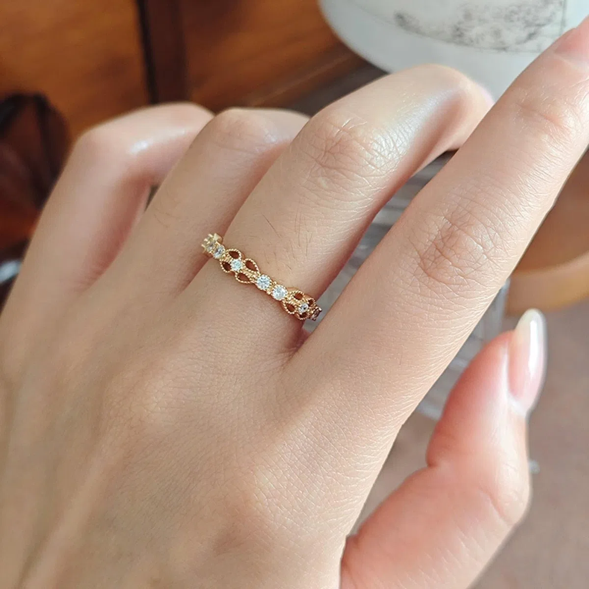Anillo de compromiso de oro de 9 K/14 K/18 K con diamante, forma de filigrana retro