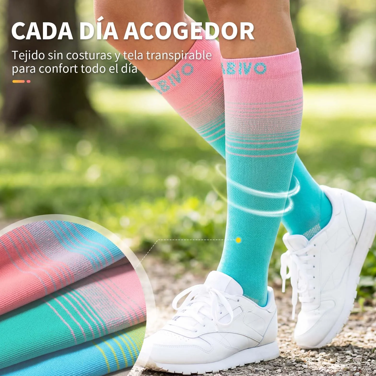 CAMBIVO Medias de Compresión Mujer Hombre 3Pares, Calcetines Compresion 15-20mmHg, Transpirables Calcetines Largos, Compression Socks para Deporte, Running, Ciclismo, Viajar en Avión, Enfermera, Moda