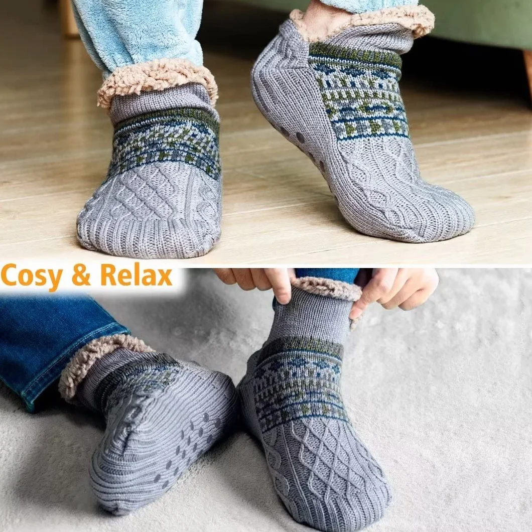 Calcetines Antideslizantes Hombre Mujer Gruesos Zapatillas Calcetines Térmicos con Forro Polar Pinzas Antideslizantes para Casa