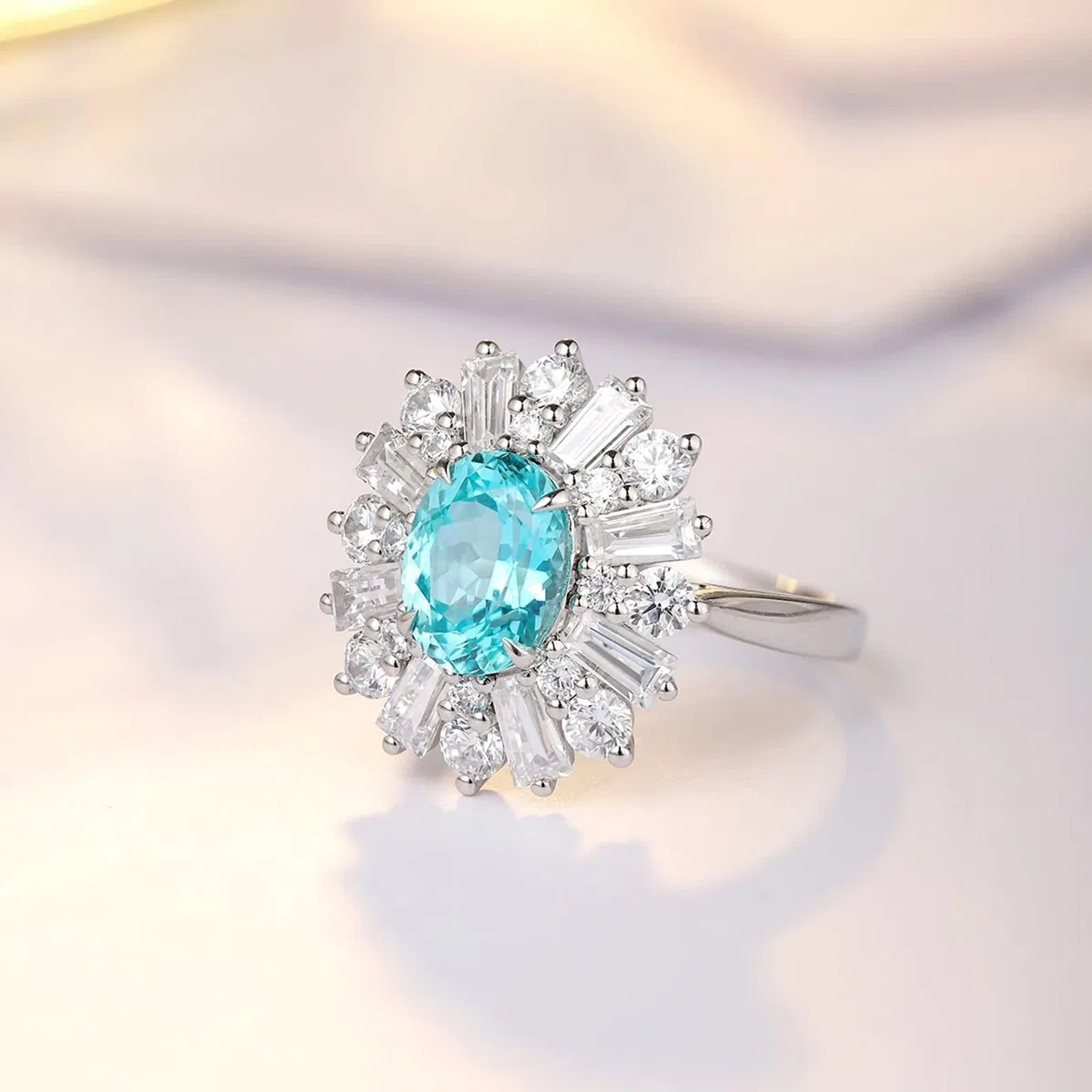 Anillos de compromiso para mujer, anillo de compromiso de laboratorio, turmalina, anillo de flores de oro blanco de 9 quilates, 14 quilates y 18 quilates con moissanita
