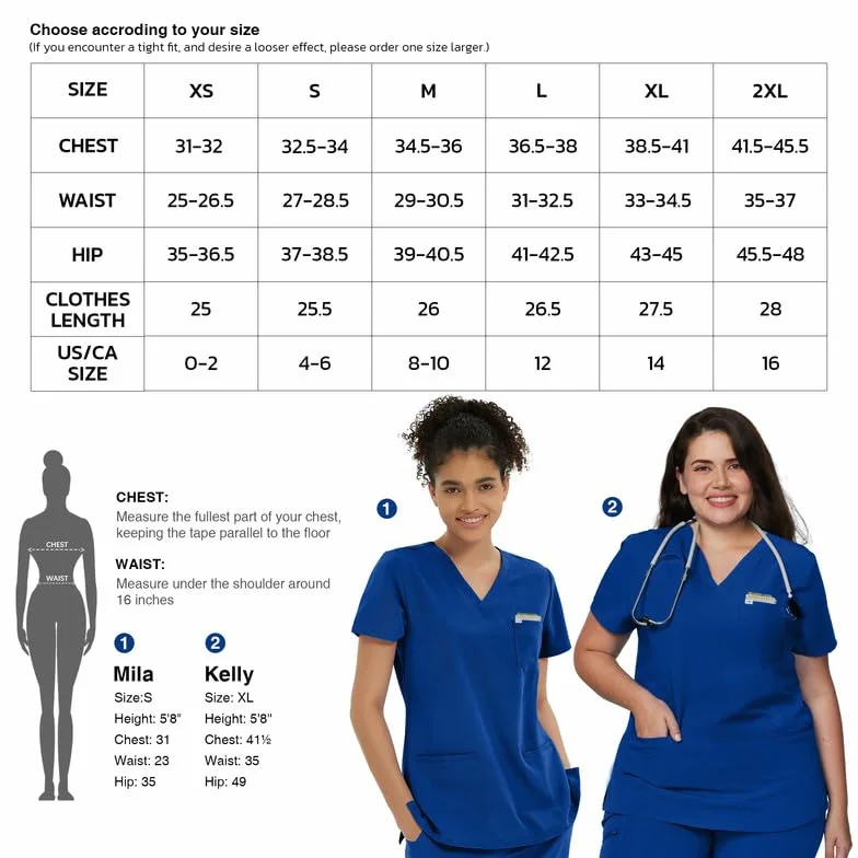 Kitmaz Uniforme Médico Para Mujeres - Camisas Elásticas Suaves con Escote en V y 3 Bolsillos
