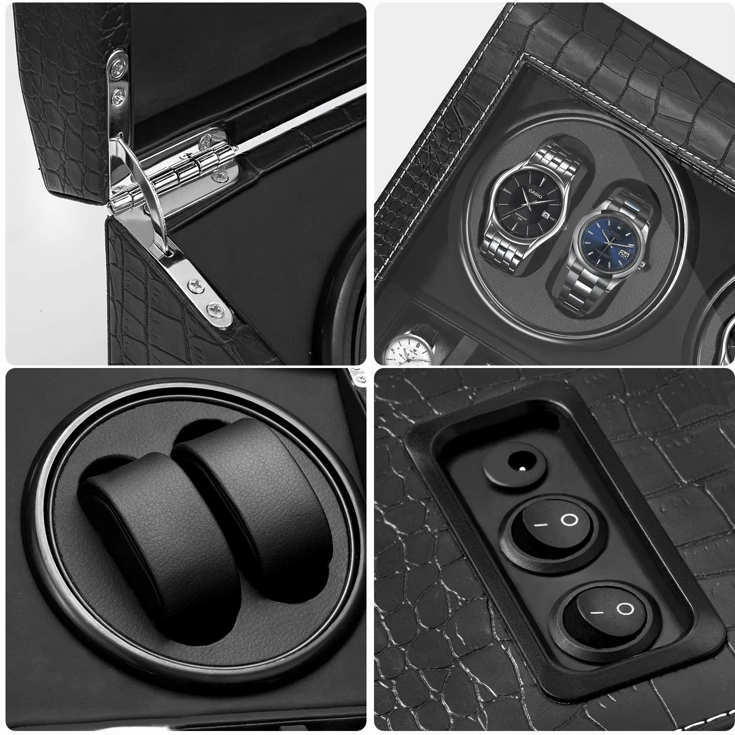 Bobinadora Mecánica Automática Silenciosa Giratoria para 6 Relojes Negro Clásico