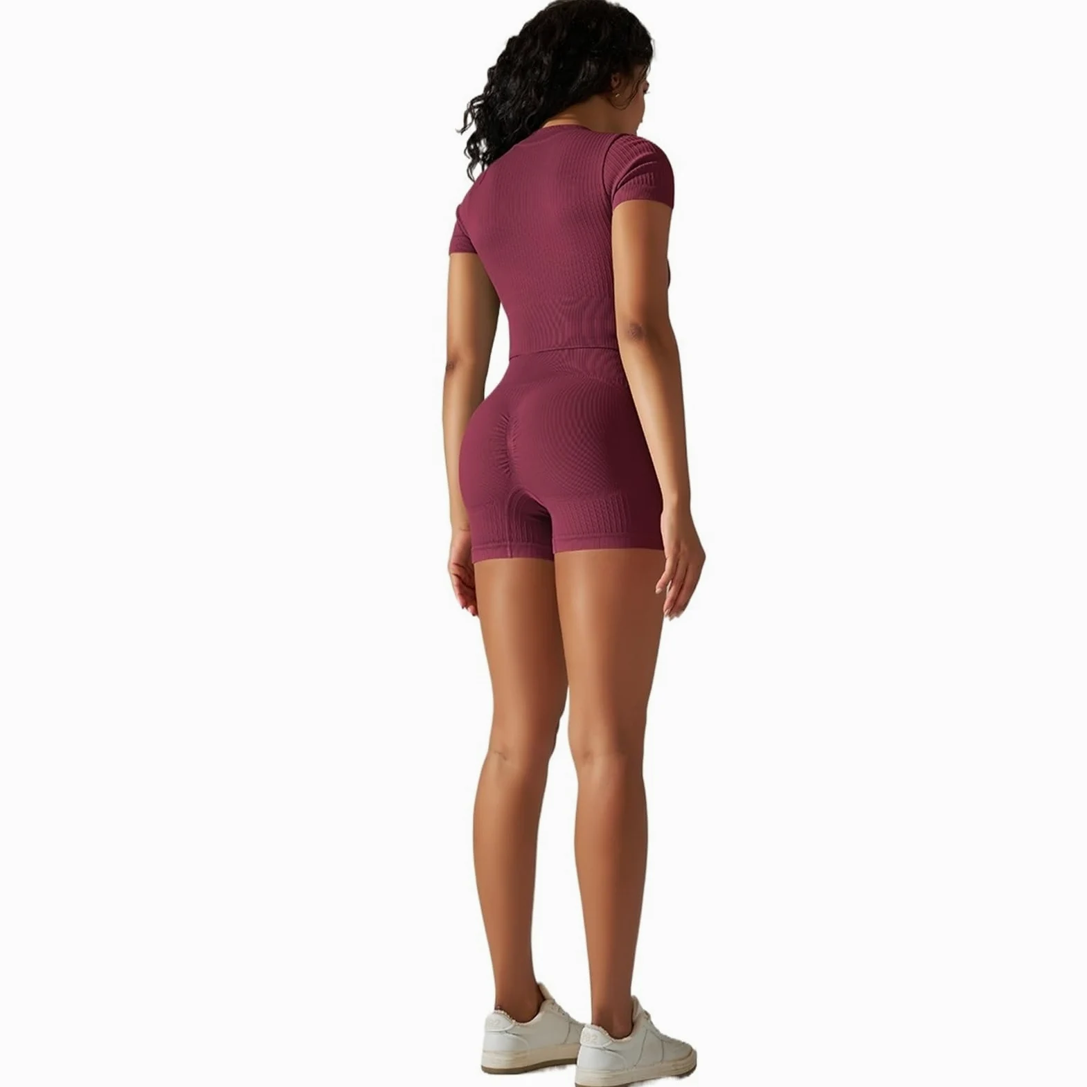 Sporstwear - Conjunto de yoga sin costuras para mujer, manga corta, con cremallera, pantalones cortos, ropa de gimnasio, fitness, chándal sin mangas, blanco, S