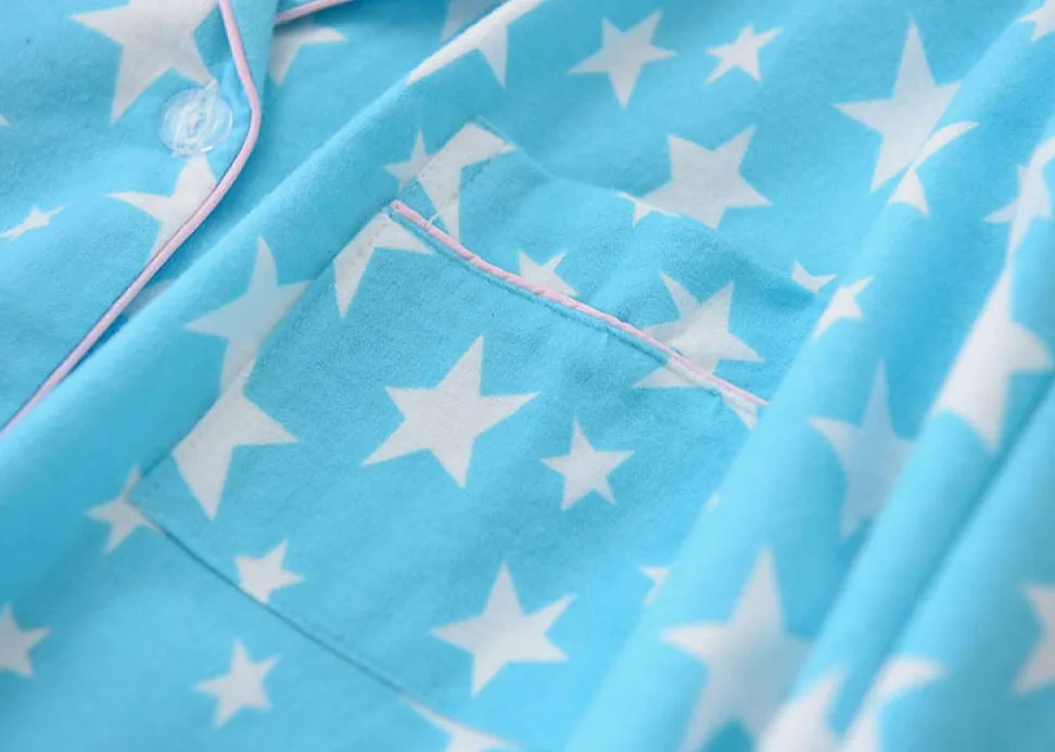 Conjunto De Pijamas De Mujer, Conjunto De Pijama Suave Conjuntos De Salón Con Estampado De Estrellas De Algodón Tejido Top & Pantalones Con Botones Pjs Set Ropa De Dormir De Manga Larga Ropa De Do