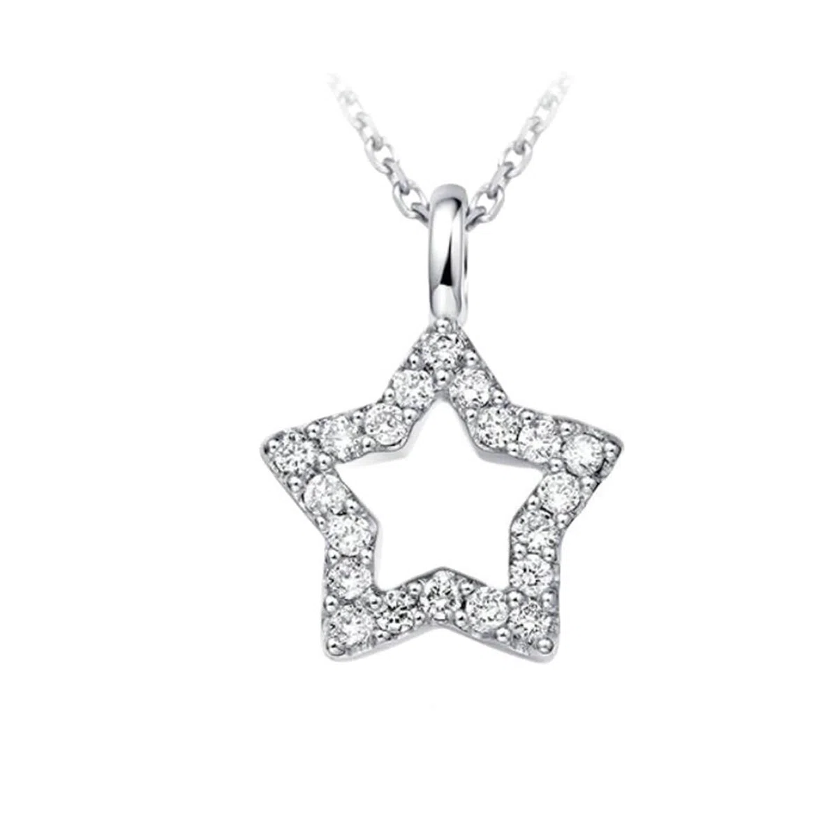 Collar con colgante para mujer, collar largo para mujer, estrella hueca con diamante de 0,15 quilates, oro blanco de 9/14/18 quilates, 45 cm