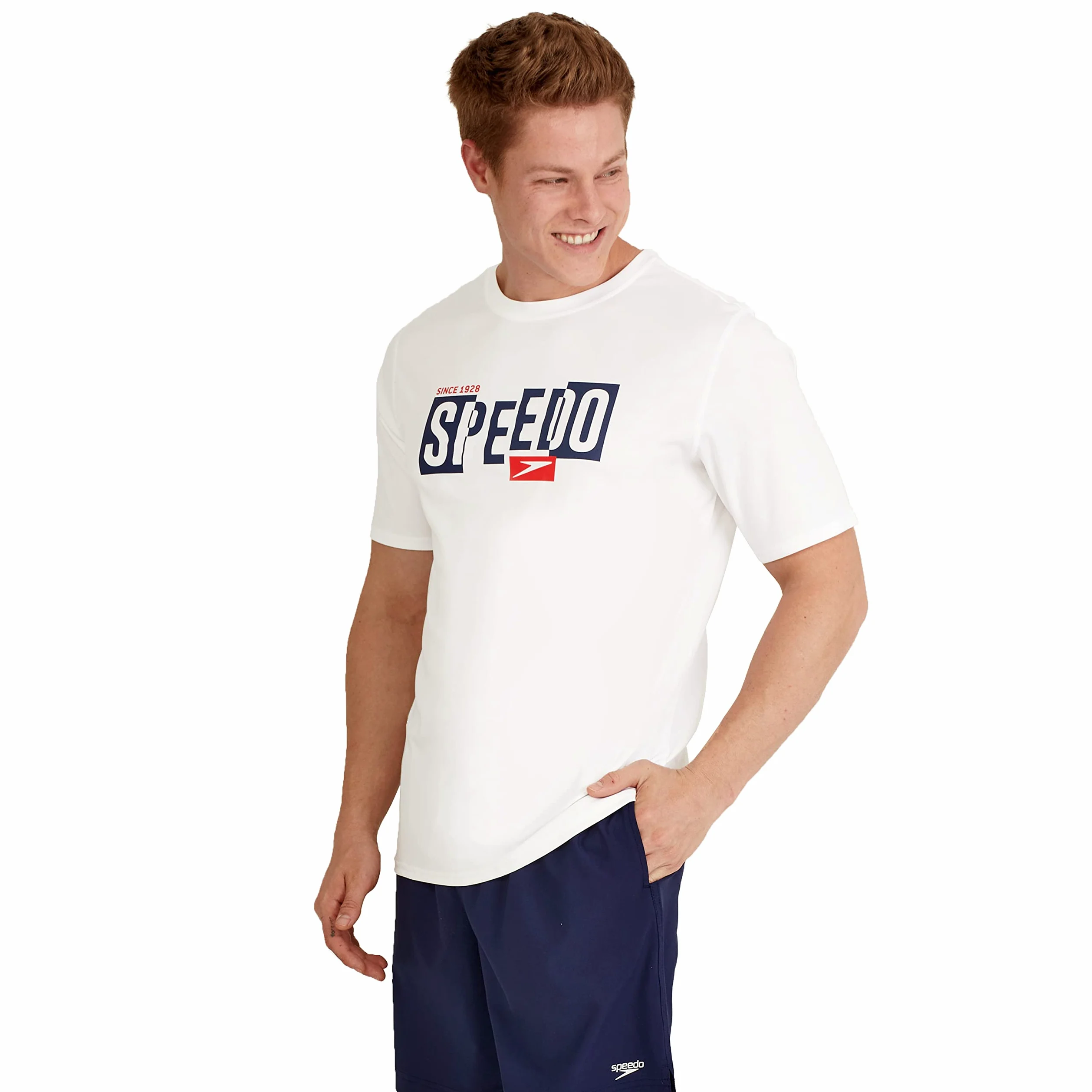 Speedo Camiseta de Natación UV de Manga Corta con Gráfico Camisa de protección de Sarpullido Hombre (Pack de 1)