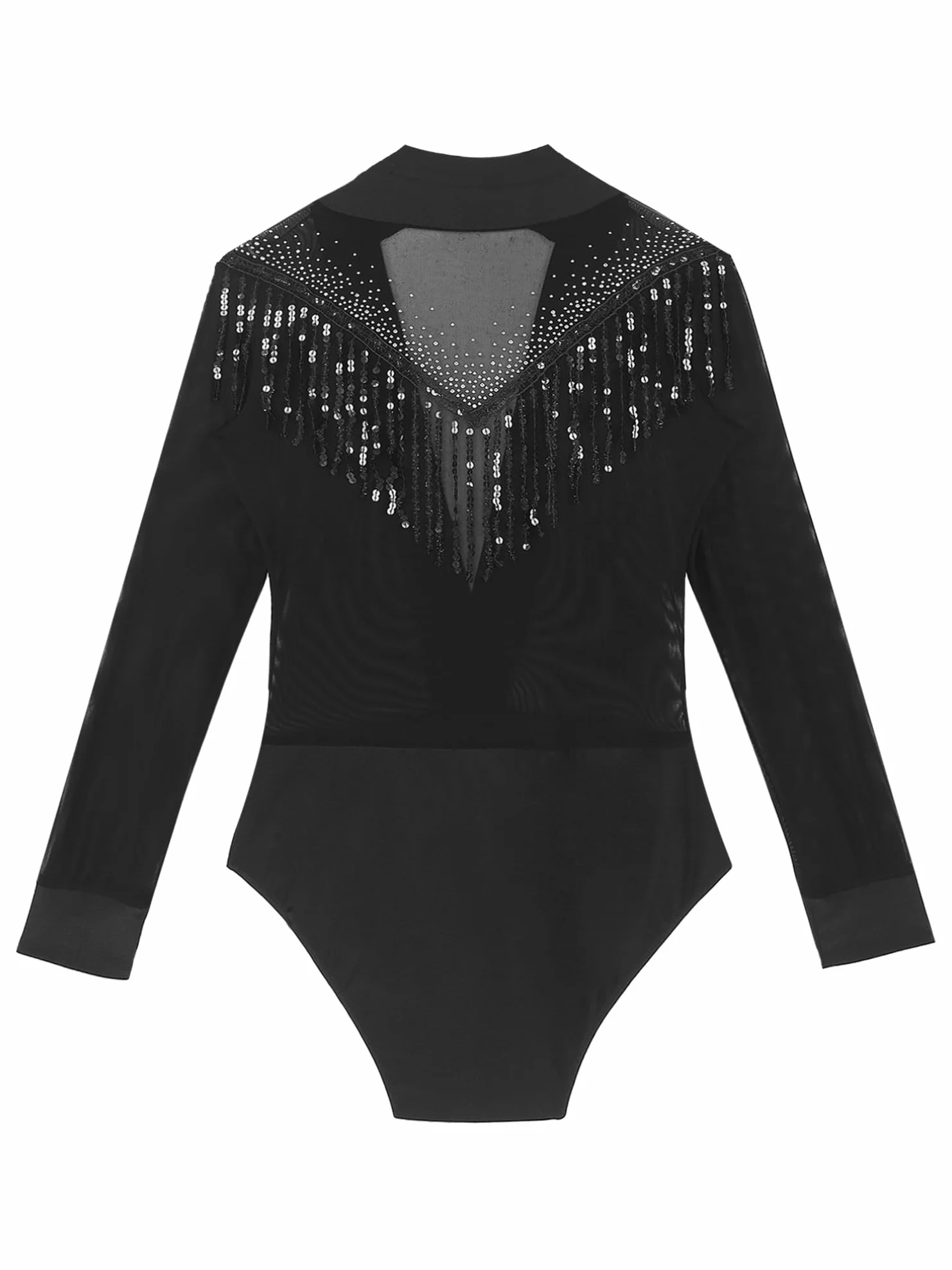 MSemis Body Manga Larga Baile Latino para Hombres de Gimnasia Rítmica con Diamantes Brillantes