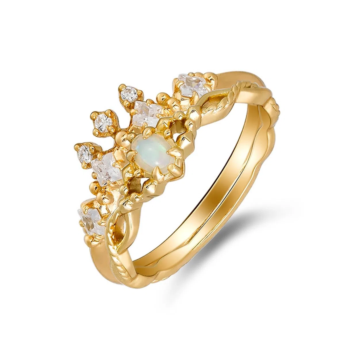 Alianzas de boda de oro auténtico, 9 K/14 K/18 K con ópalo ovalado, anillo de boda vintage delicado