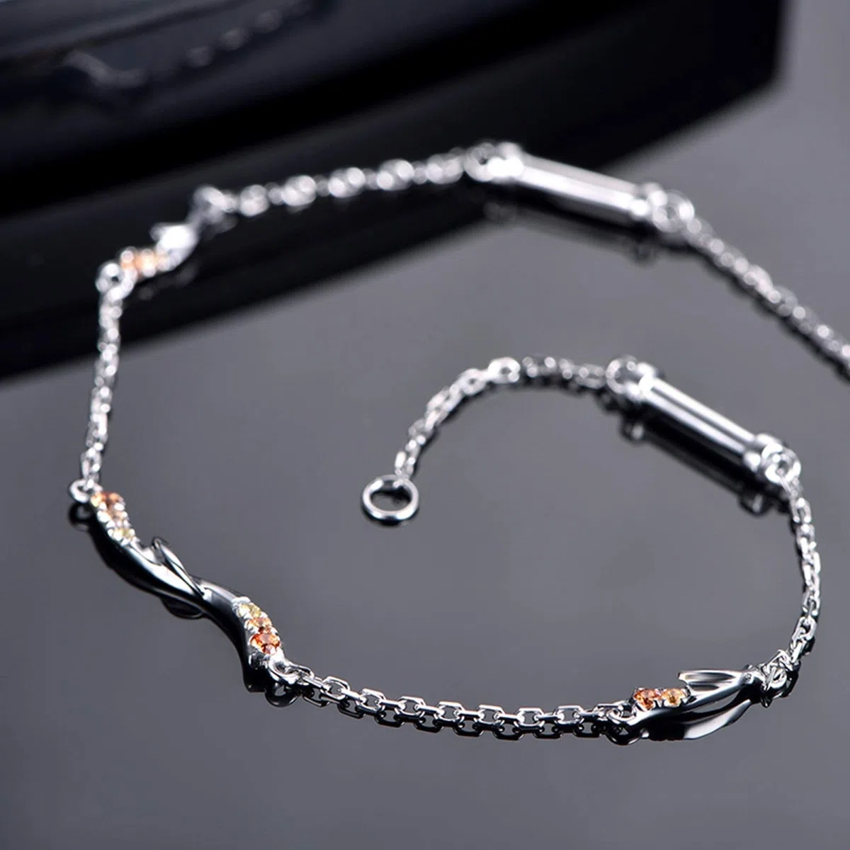 ZH1YFD Pulsera Oro Blanco 18K para Mujer, Eslabón de Barra con Cadena de Zafiro de Colores Pulsera Mujer 16-19CM