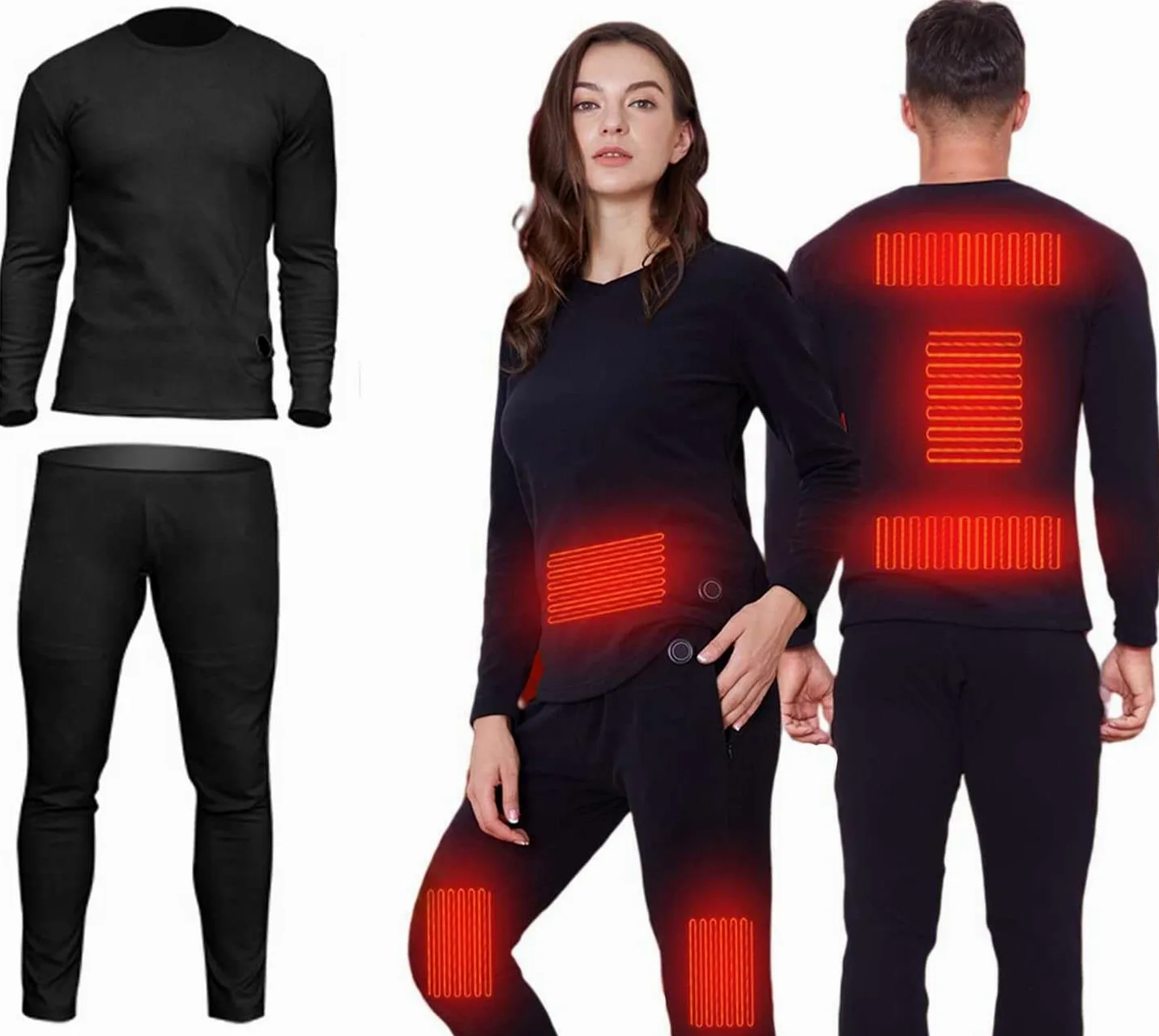 Conjunto de Ropa Interior térmica for Mujer, Conjunto de Ropa Interior térmica USB Recargable Adecuado for Esquiar, Trabajo al Aire Libre, Turno de Noche (Color : Black, Size : L/Large)