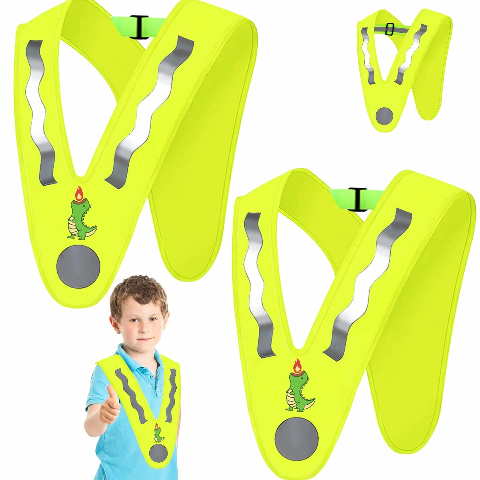 YOUYIKE 2 chalecos reflectantes para niños, en forma de V, amarillo, con bandas elásticas, chaleco luminoso para niños, chaleco reflectante para niños, para correr, ciclismo, carreteras nocturnas (B)