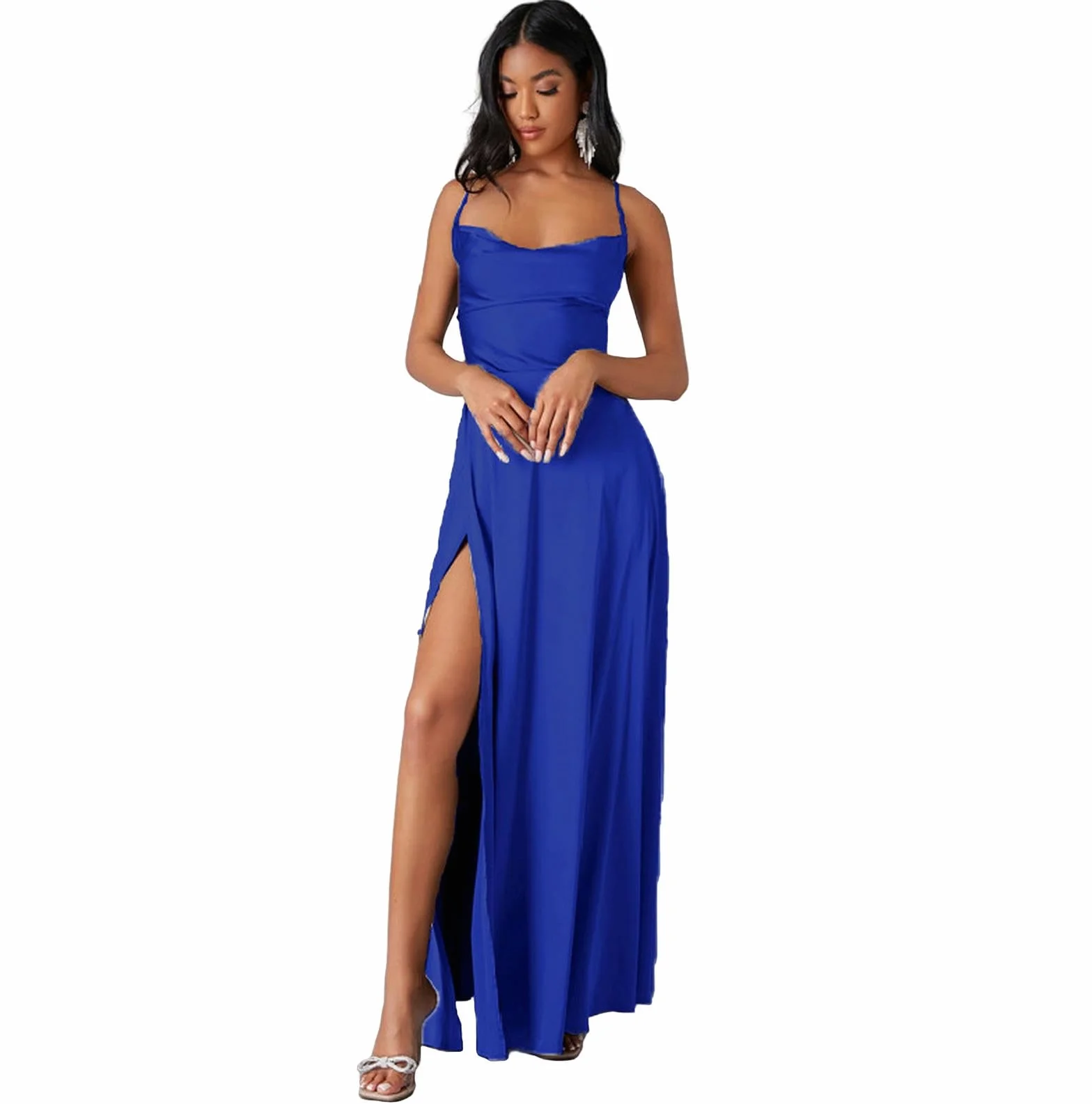 Vestido de verano para mujer, sin mangas, con abertura lateral, falda de noche, elegante, acampanada, casual, ajustado, cintura alta, HUTALIM