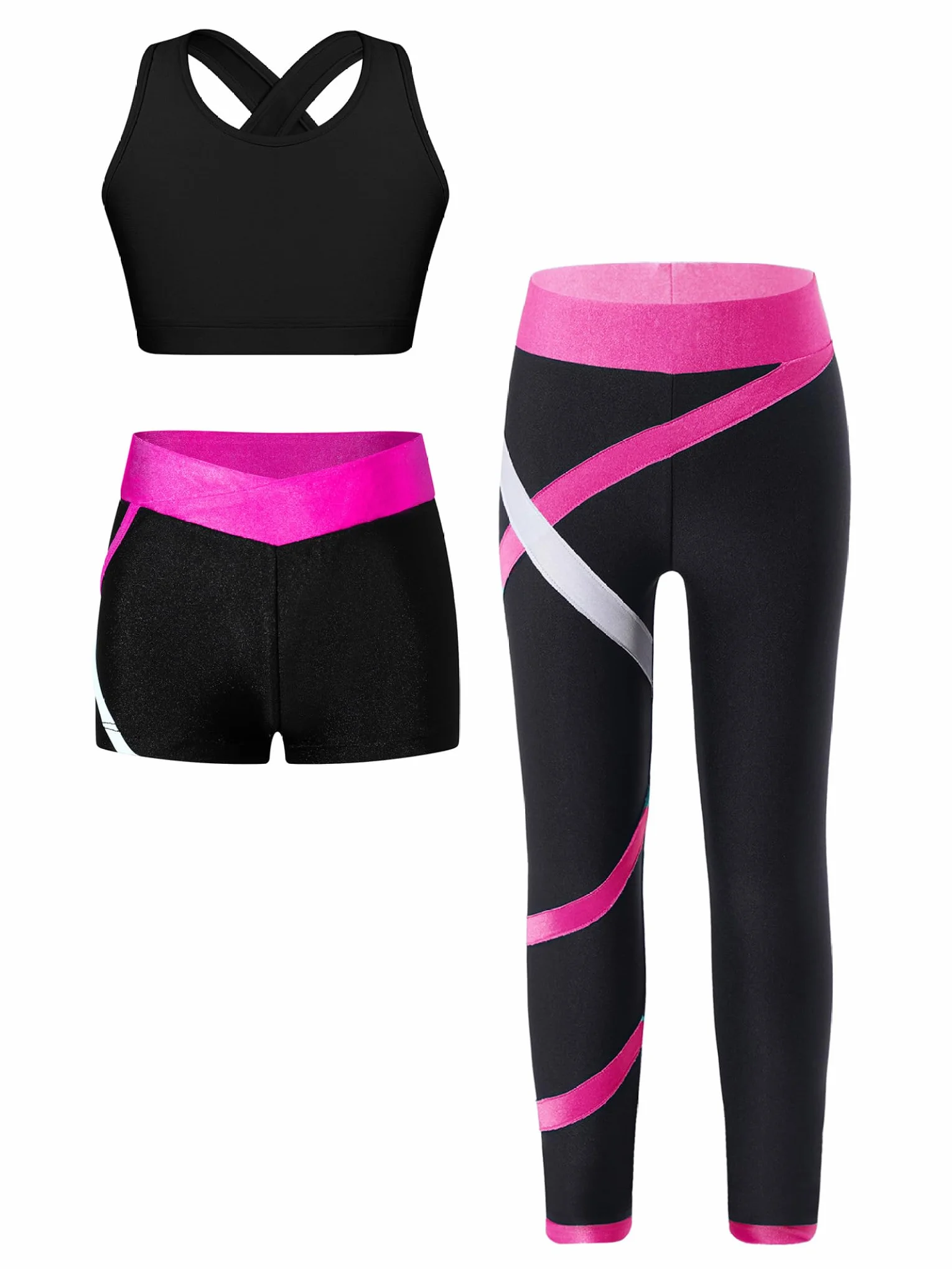 Chándal infantil para niña, sujetador deportivo y leggings con pantalones cortos, ropa deportiva elástica, conjunto de yoga, fitness, correr, danza