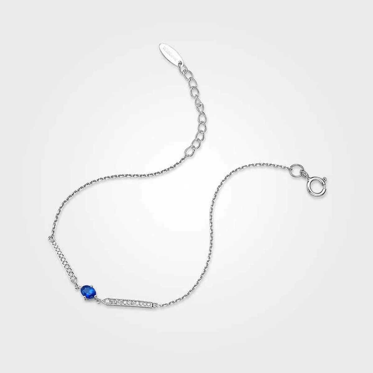 Pulsera de moda para mujer, pulseras de cadena de zafiro azul de 0,25 quilates, cadena ovalada de oro blanco con diamantes