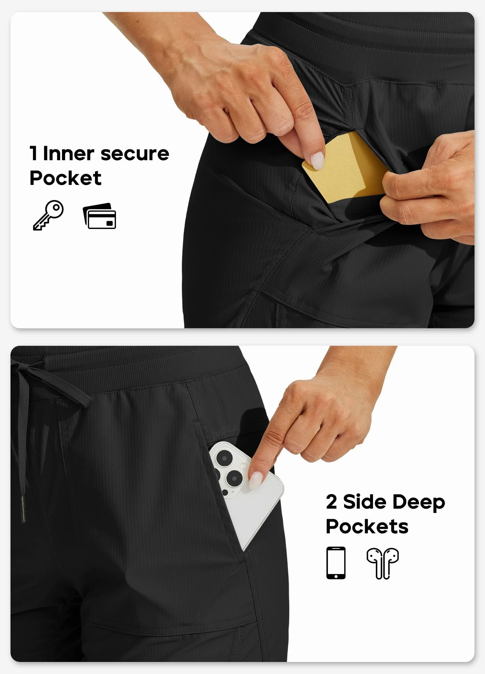 Willit Pantalones de viaje capris de secado rápido para mujer, ligeros, tejidos a rayas, para senderismo, entrenamiento, pantalones casuales con bolsillos