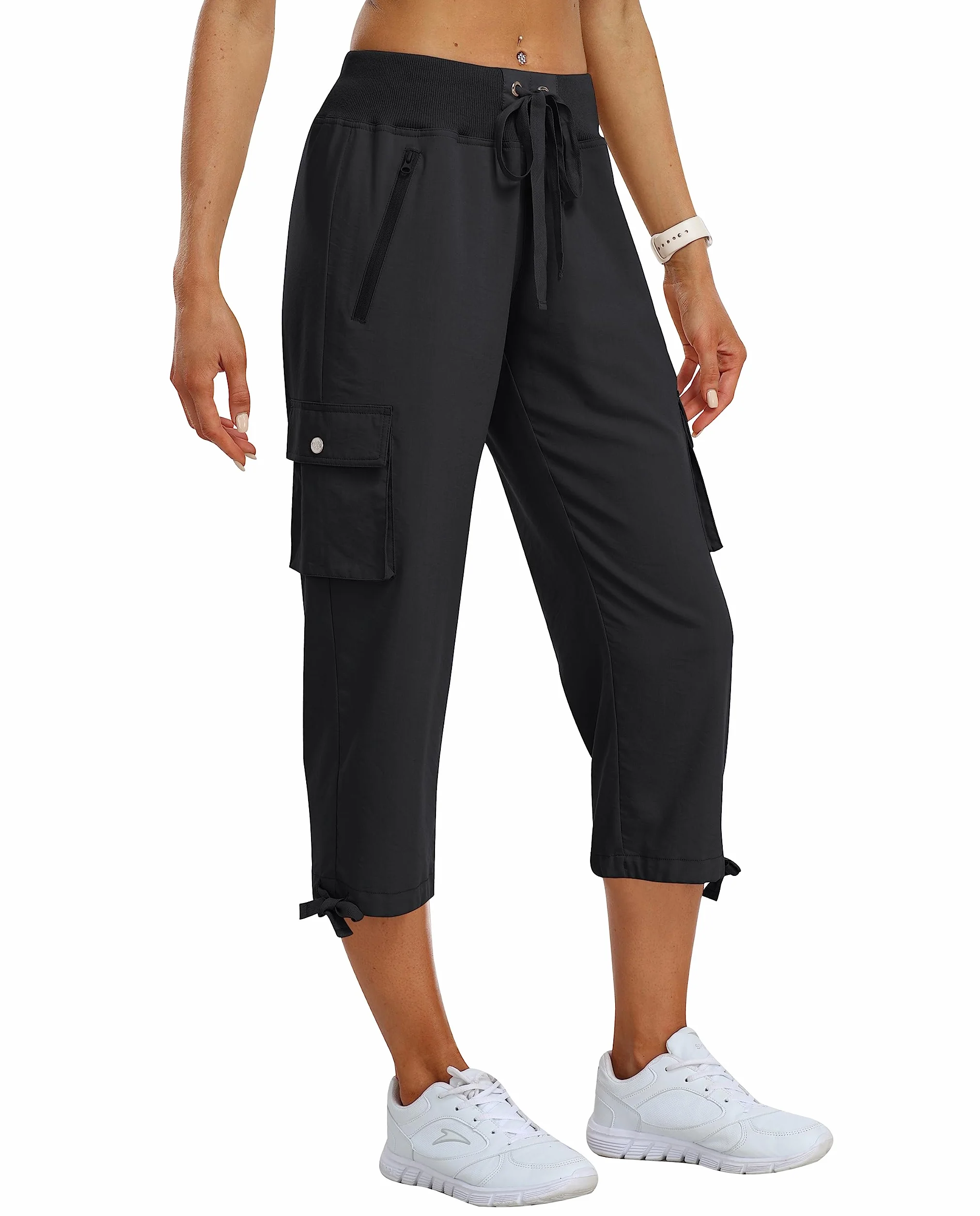 MoFiz Pantalones Cargo Mujer Capri 3/4 Largo Ligero Verano Outdoor Senderismo Transpirable Bolsillo Cremallera