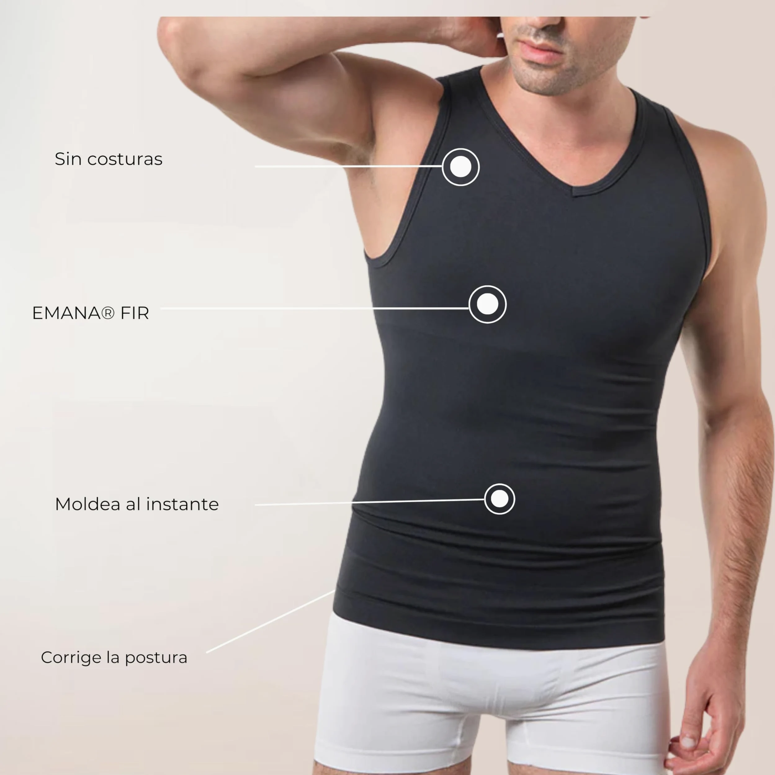 ANAISSA Camiseta Compresión Hombre con Fibra Emana Speed. Camiseta Reductora Hombre Moldea y Estiliza. Camiseta de Compresión Corrector Postural. Control Abdomen, Caderas y Espalda.