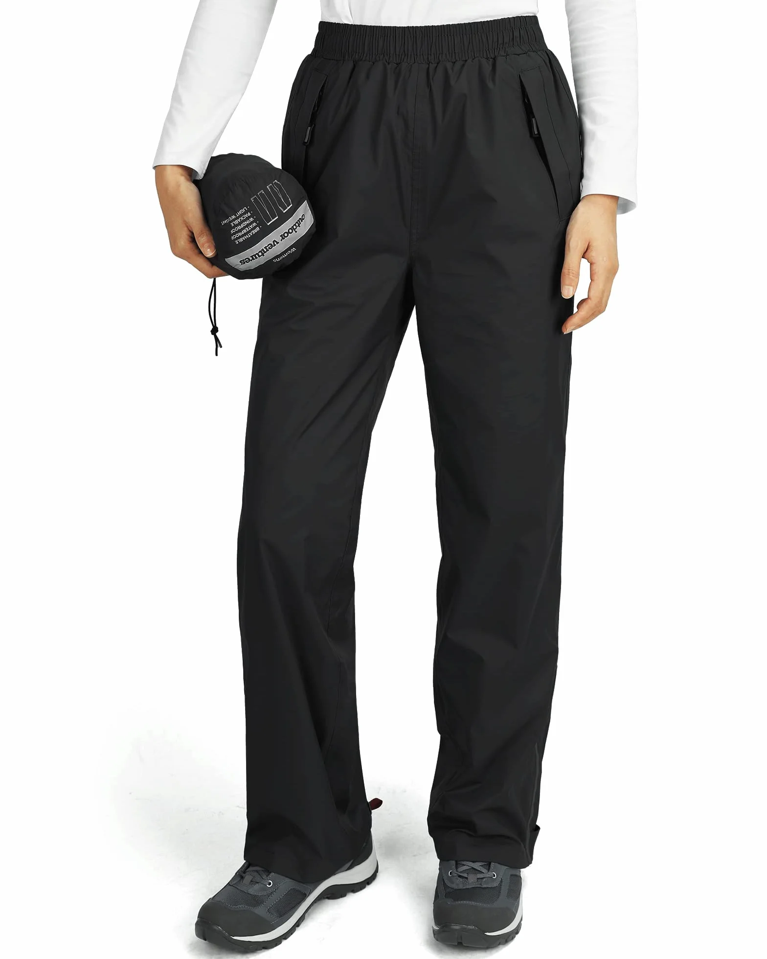 Outdoor Ventures Pantalones de lluvia para mujer, impermeables, transpirables, forrados, resistentes al viento, ligeros, softshell para senderismo y bicicleta