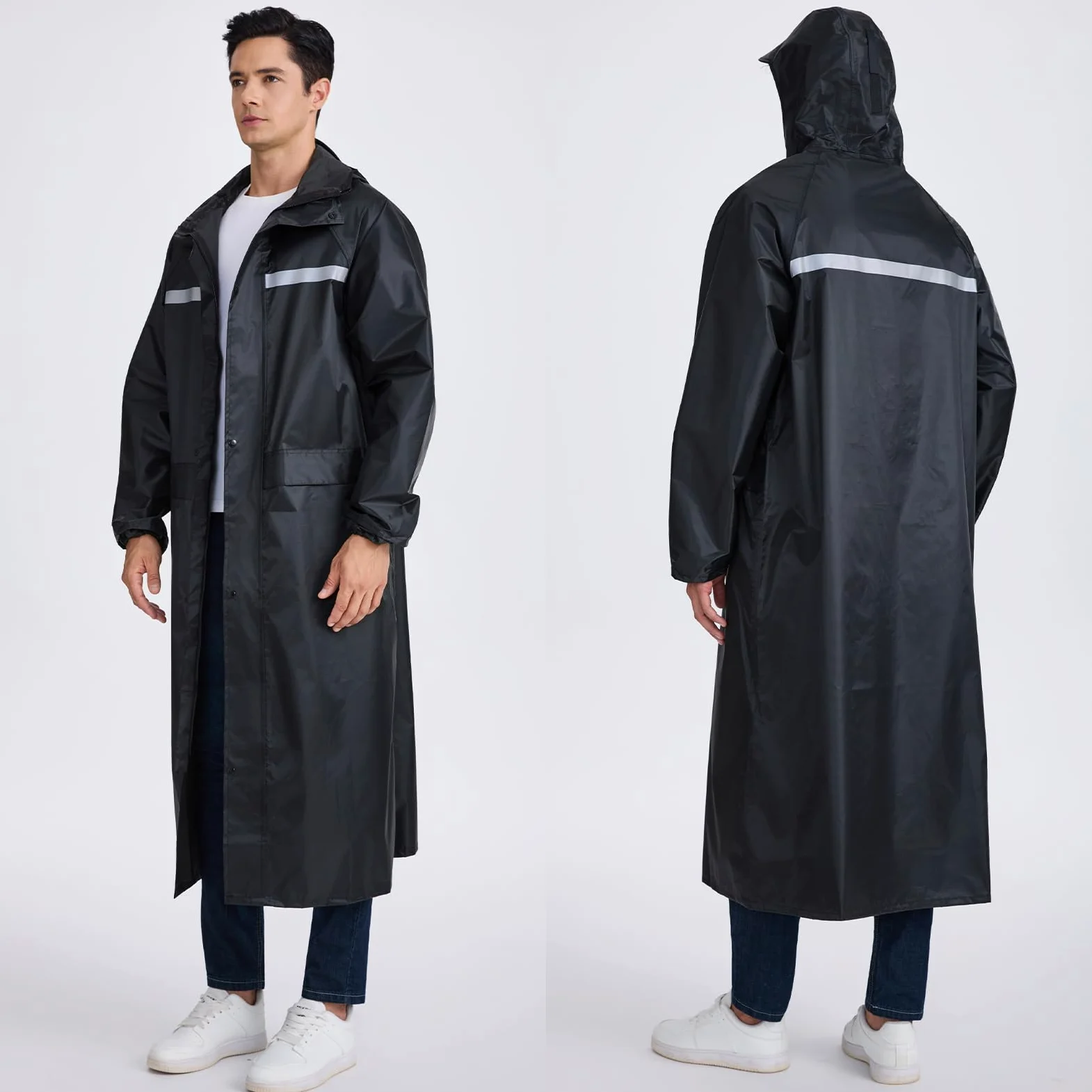 Chubasquero, Poncho Impermeable, Cortavientos Hombre Mujer, Traje Agua Bicicleta con Banda Reflectante, Solapa de Cremallera con Excelente Sellado, Ideal para Camping, Senderismo, Viajes