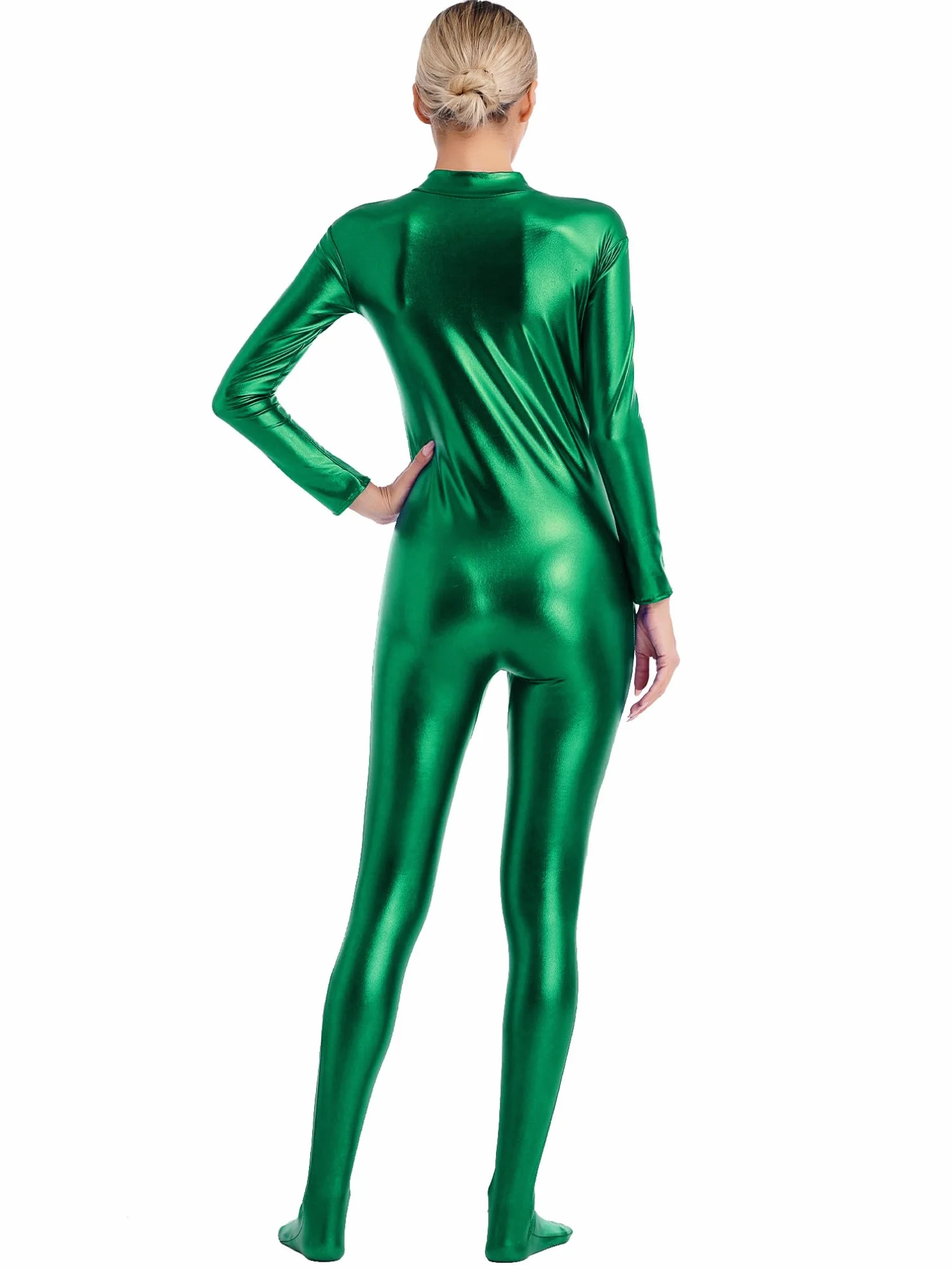 Mono de Baile Brillante de Piel de Charol para Mujer Jumpsuit Gimnasia Rítmica Deportivo