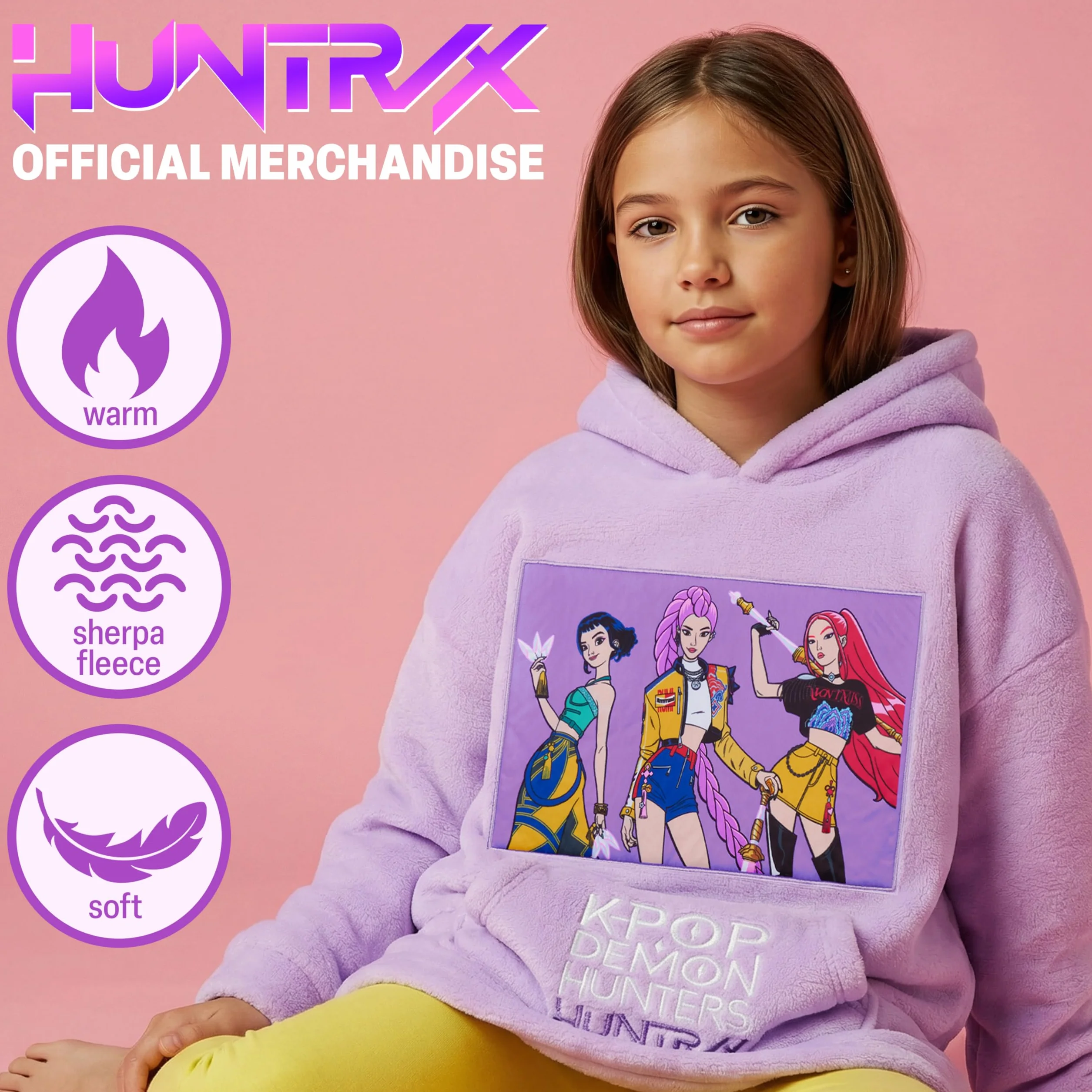 KPop Demon Hunters Oficial Huntrix Sudadera Manta con Capucha para Niñas, Hoodie Oversize con Bolsillo