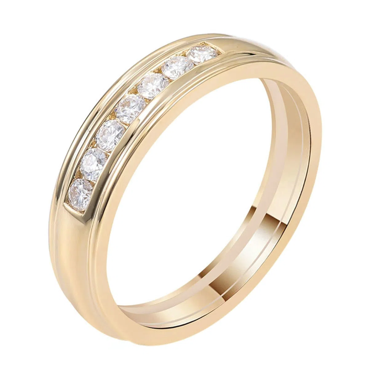 Anillo de compromiso de oro amarillo de 18 quilates, para parejas, oro redondo, blanco, moissanita, sencillo