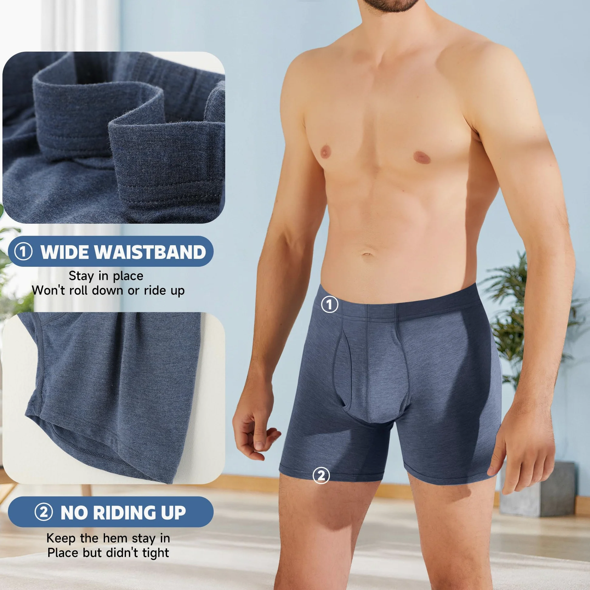 BAMBOO COOL Calzoncillos tipo bóxer para hombre, suaves, transpirables, largos, calzoncillos tipo bóxer para hombre