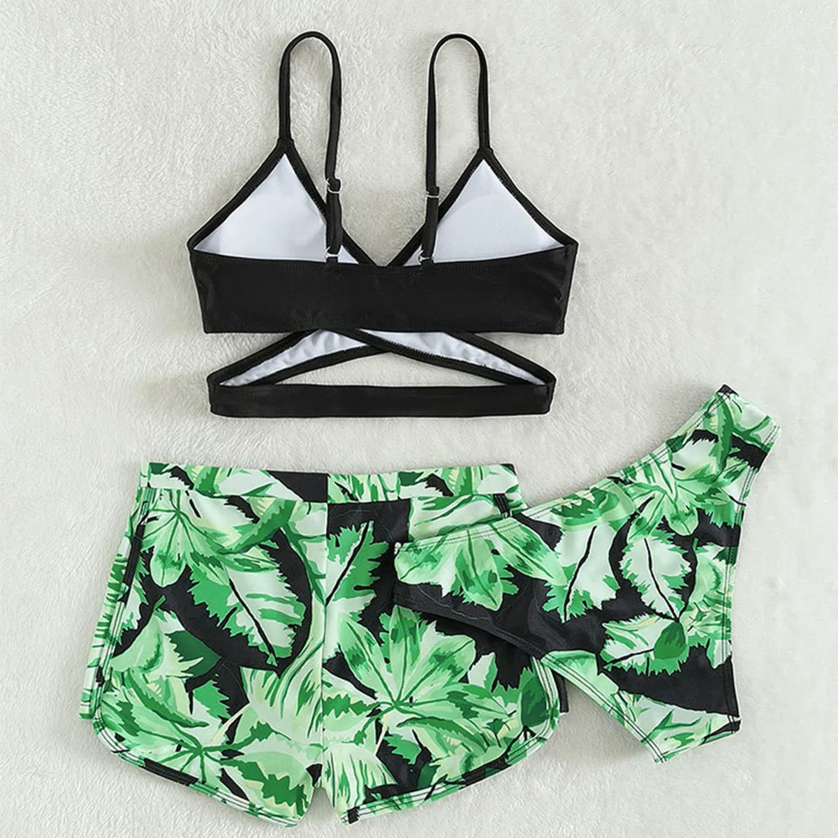 Bikini de niña adolescente con falda niños pequeños bebé niña primavera verano impresión algodón sin mangas niños 3 piezas hojas traje de baño
