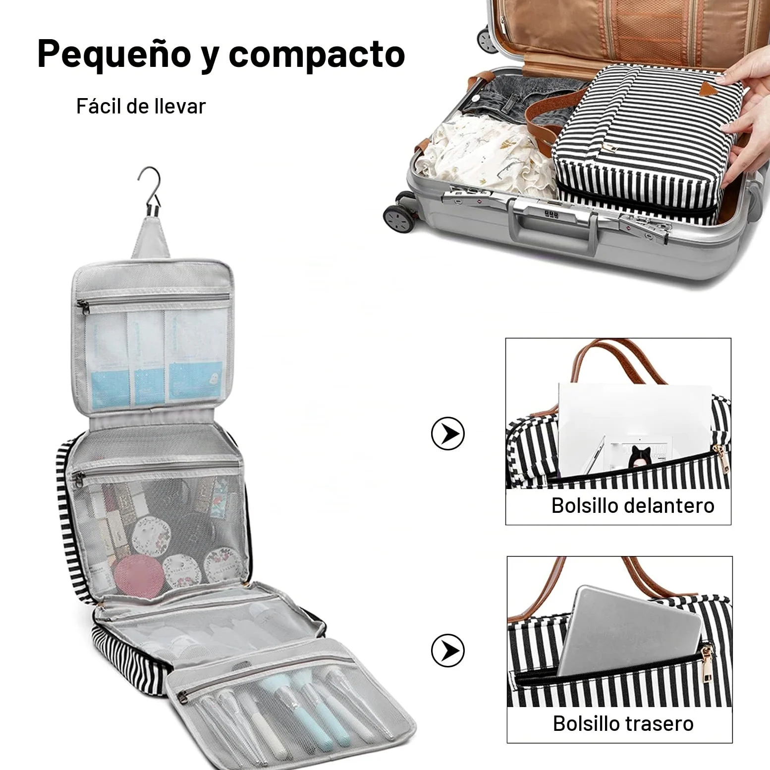 FANDARE Bolsas de Maquillaje Neceser de Viaje Mujeres Hombres Lona Bolsa de Cosméticos de Viaje Neceser de Viaje para Colgar Bolsas de Aseo Cosméticos Organizador Neceseres de Viajes de Negocios