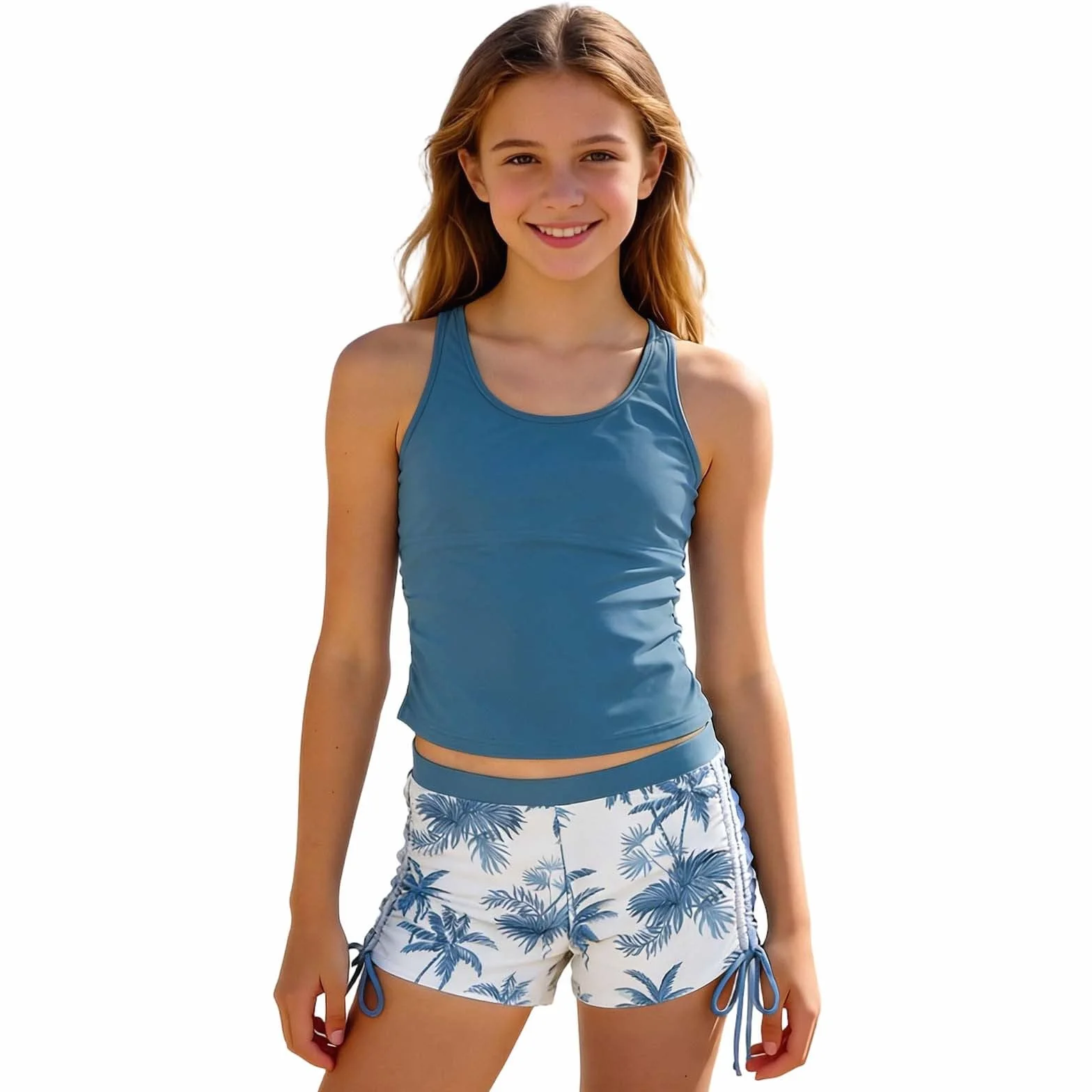Traje de baño para niña 2 piezas con acolchado top y shorts conjunto 6-13 años