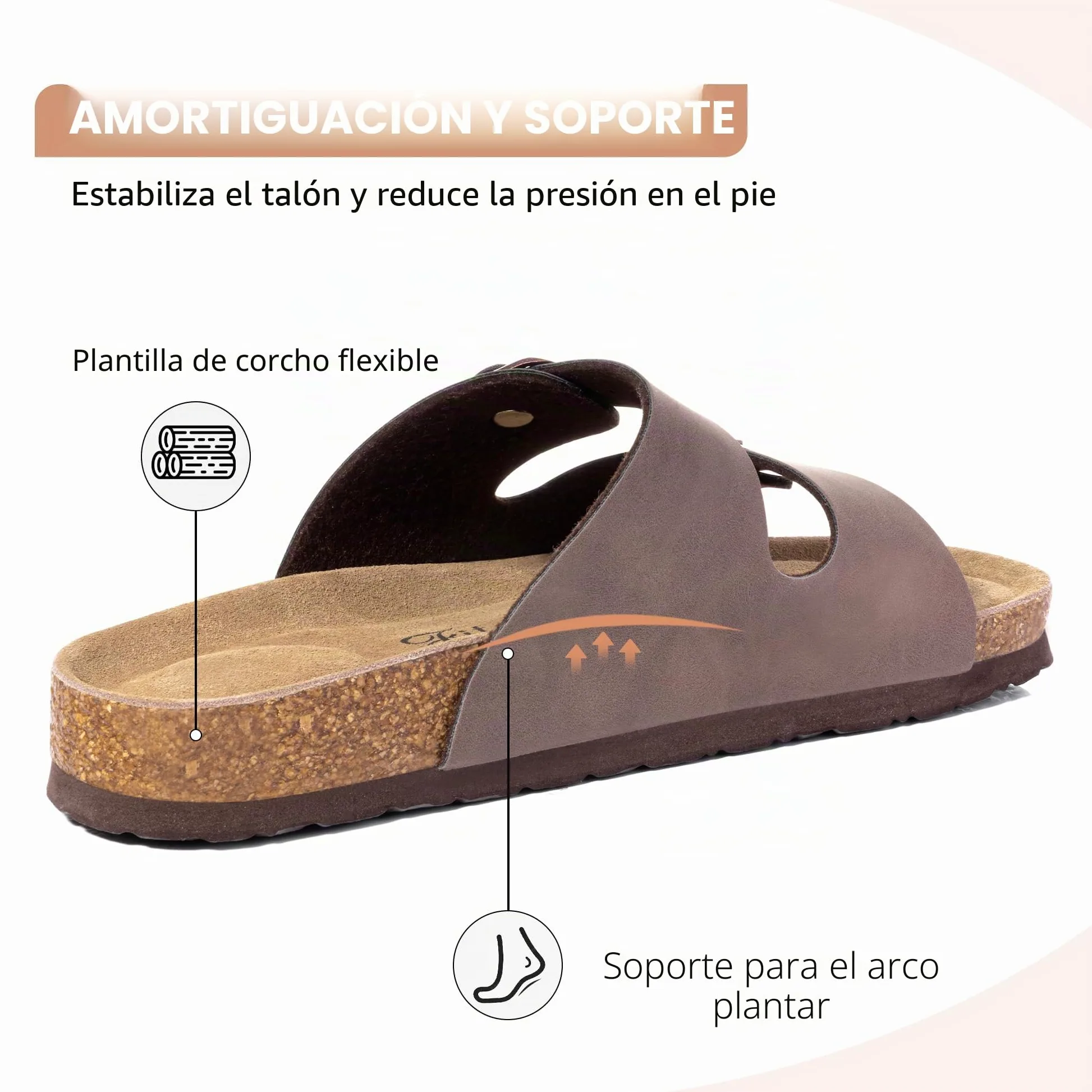 FITORY Sandalias Mujer Planas con Plantilla de Corcho | Chanclas Ajustables Slip-On de Punta Abierta | Tallas 37-43