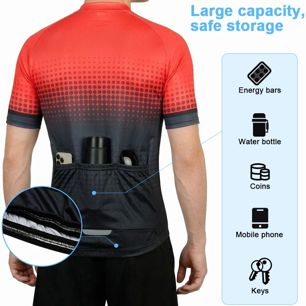 Maillot Ciclismo Hombre Manga Corta UV-Protect Cremallera Completa Transpirable Secado Rápido