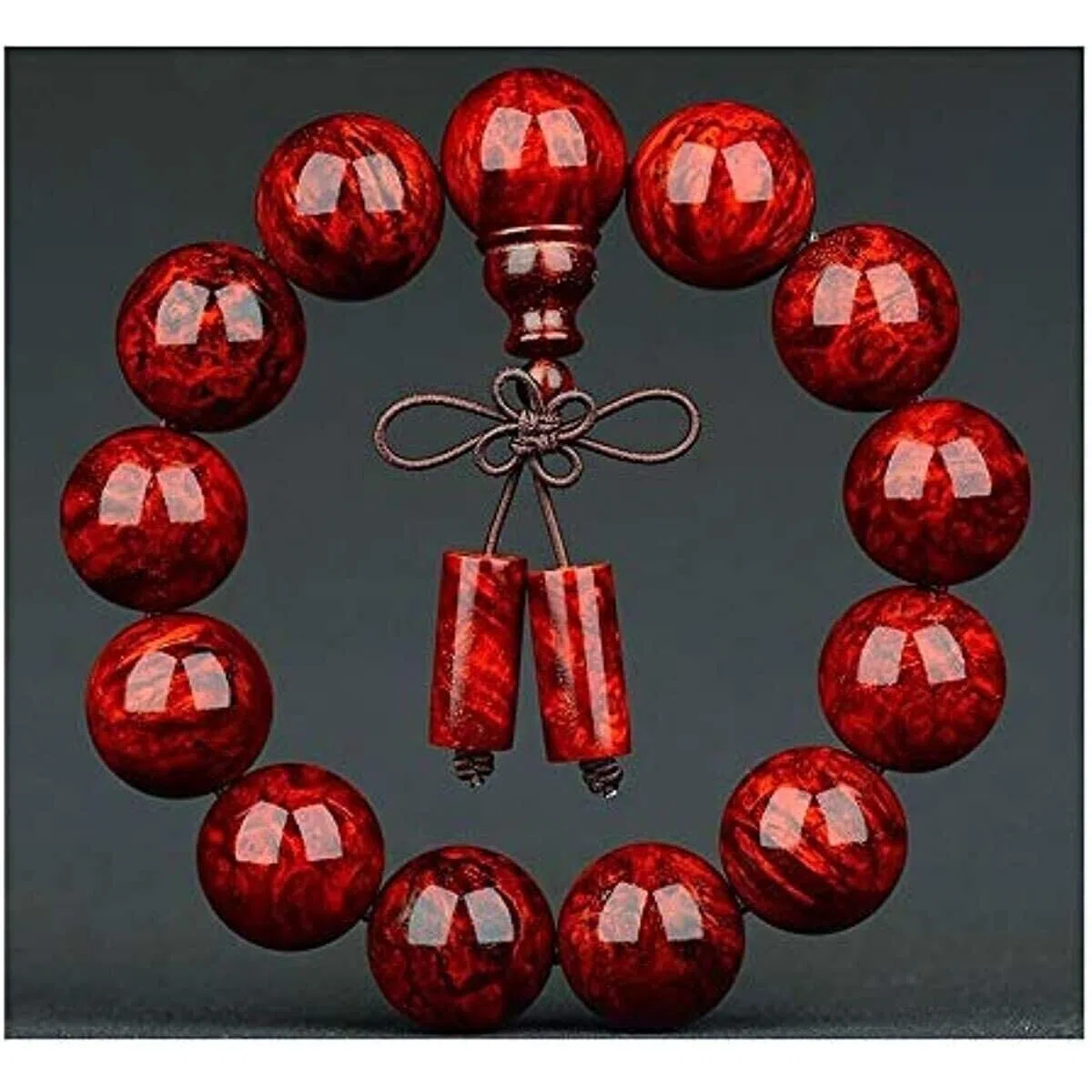 Pulsera de Madera de agar de 18mm con Cuentas de la India auténtica Tallada a Mano, Boutique de sándalo Rojo