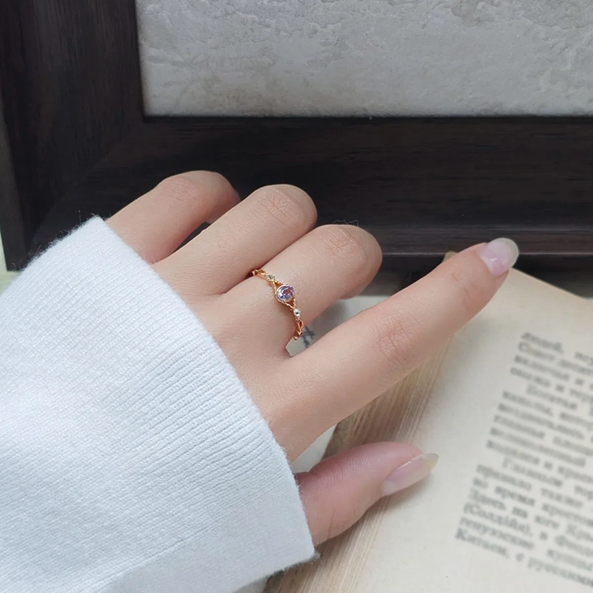 Anillo apilable de oro de 9 K/14 K/18 K, fino, vintage, calado, amatista, topacio, anillo de compromiso, joyas de oro real para mujer,