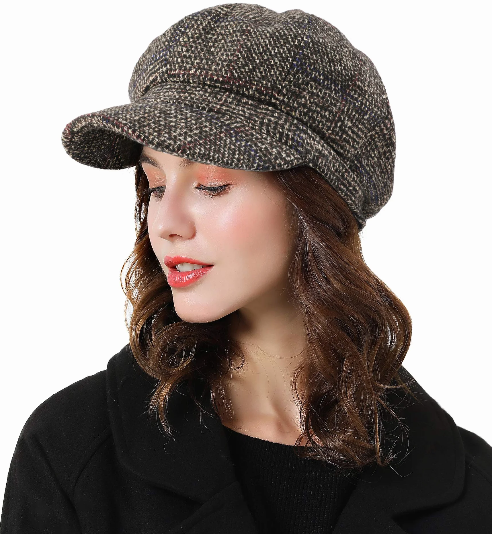 Superora Boinas Mujer Francesa Vintage Sombreros de Mujer Fiesta Invierno Clásico Gorro Caliente Beret Francés Beanie Cozy Enrejado