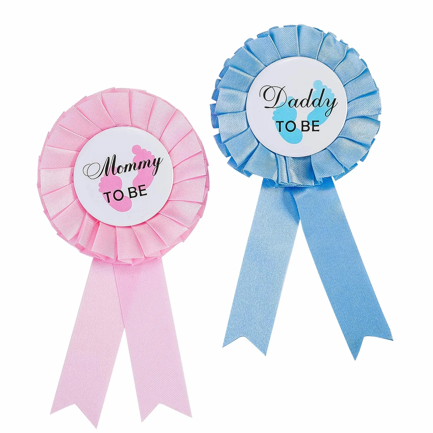 Daddy and Mommy to Be Badge Decoración con lazo para regalo de papá nuevo, mamá, hojalata roseta insignia pin botón género aguja para nacimiento niña niño baby shower decoración de fiesta (rosa azul)