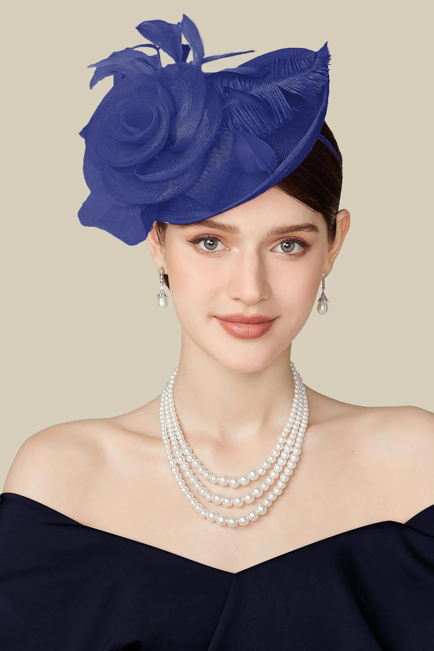 BABEYOND Tocado de mujer con plumas y flores de malla, elegante gorro con clip para el pelo para bodas, día de carrera de damas, fiesta de cóctel