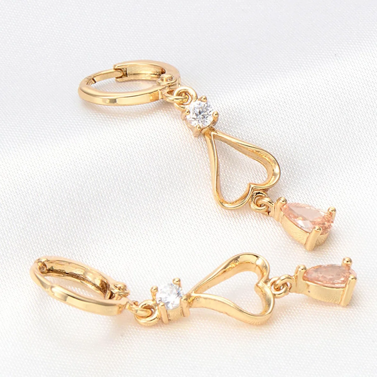 Pendientes de mujer de oro 585 de oro auténtico, pendientes largos de aro con corazón hueco con gotas de agua, moissanita, pendientes de boda para mujer, oro amarillo