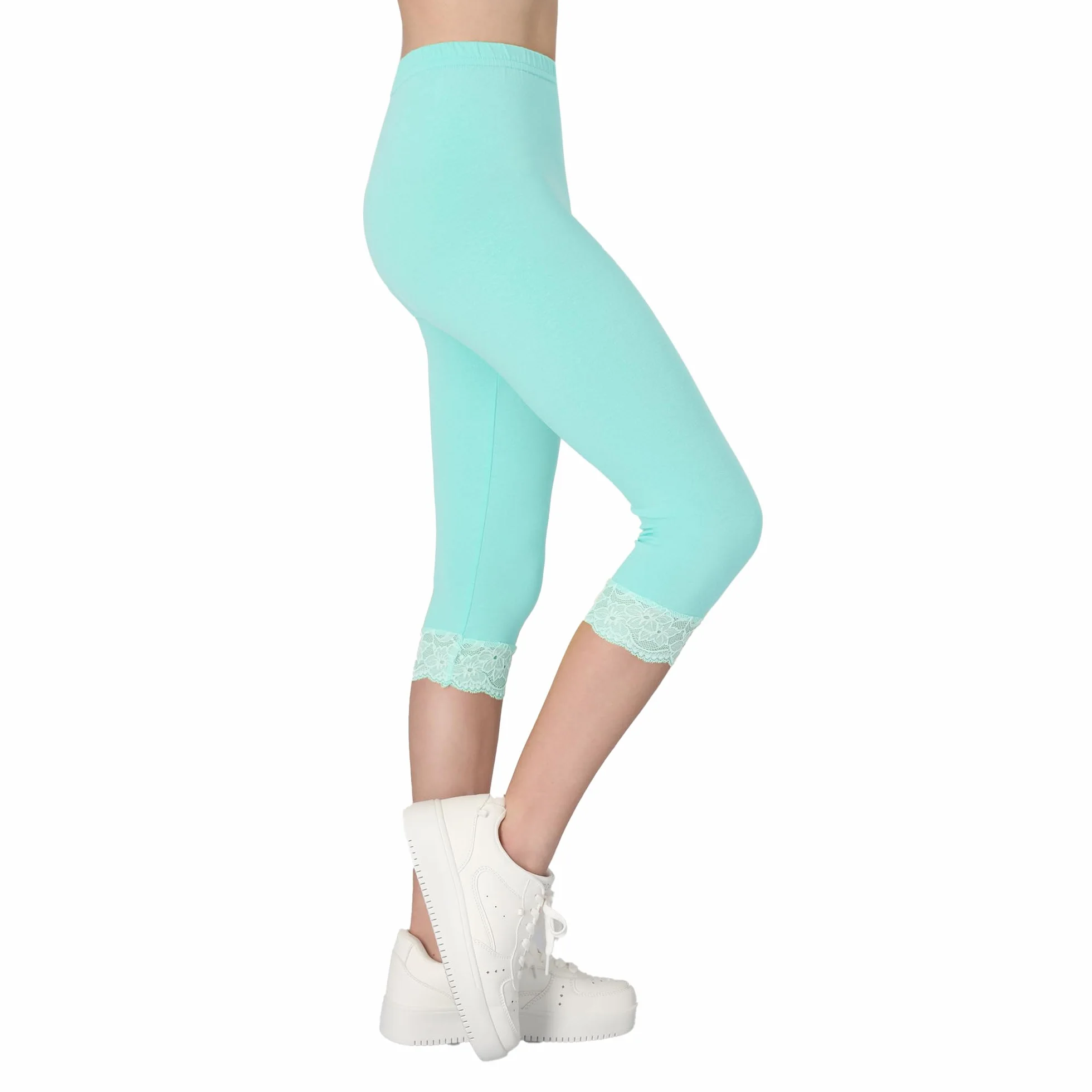 FUTURO FASHION Leggings Pirata para Niña de Algodón con Encaje Suaves y Elásticos Ropa Infantil de Verano Tallas 116 a 158
