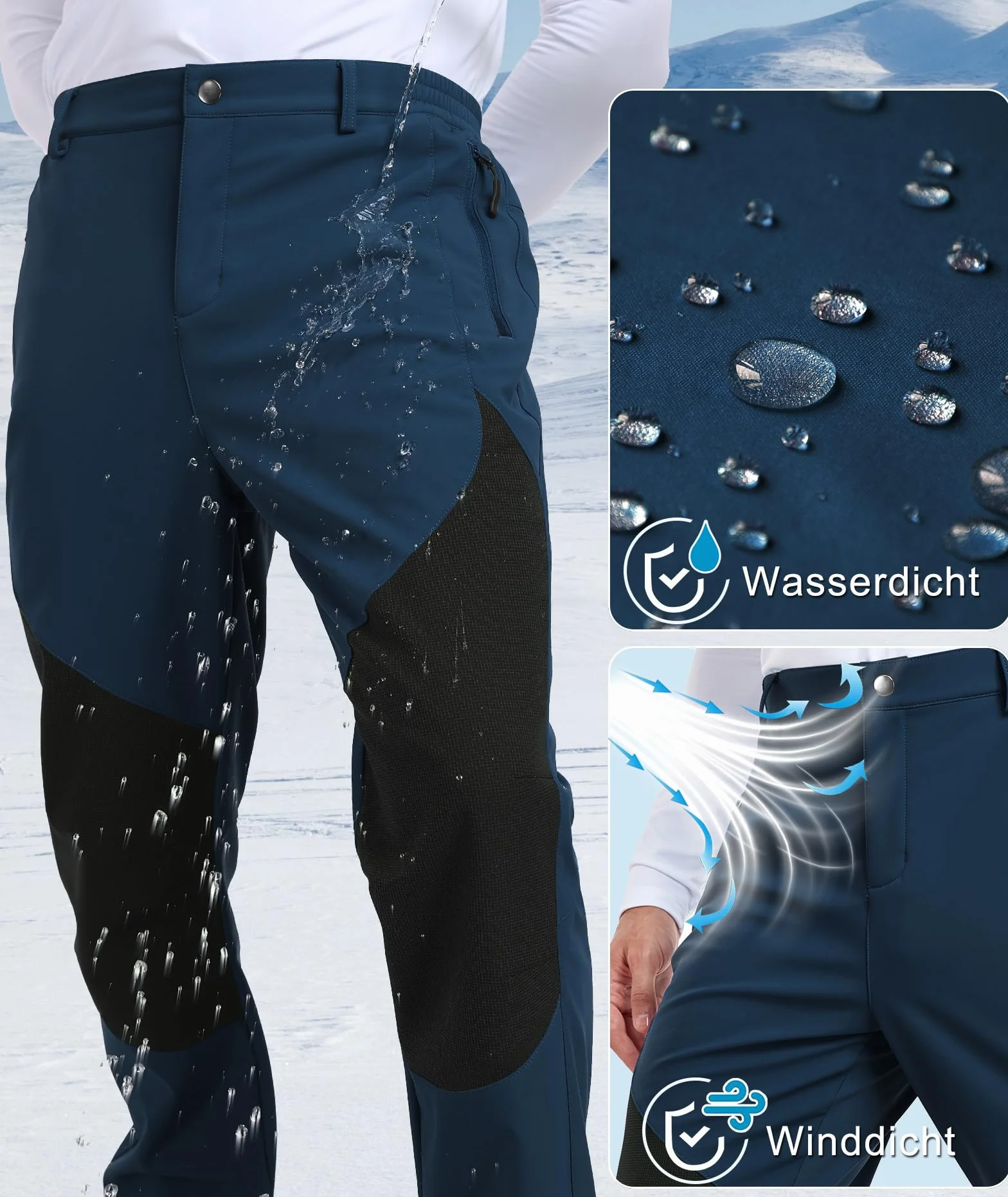 Pantalones Trekking Hombre Impermeables Pantalones Termico Alimentato Montaña Pantalon Moto Hombre Invierno Pantalon Ski con Tasca (Versión Relajada)