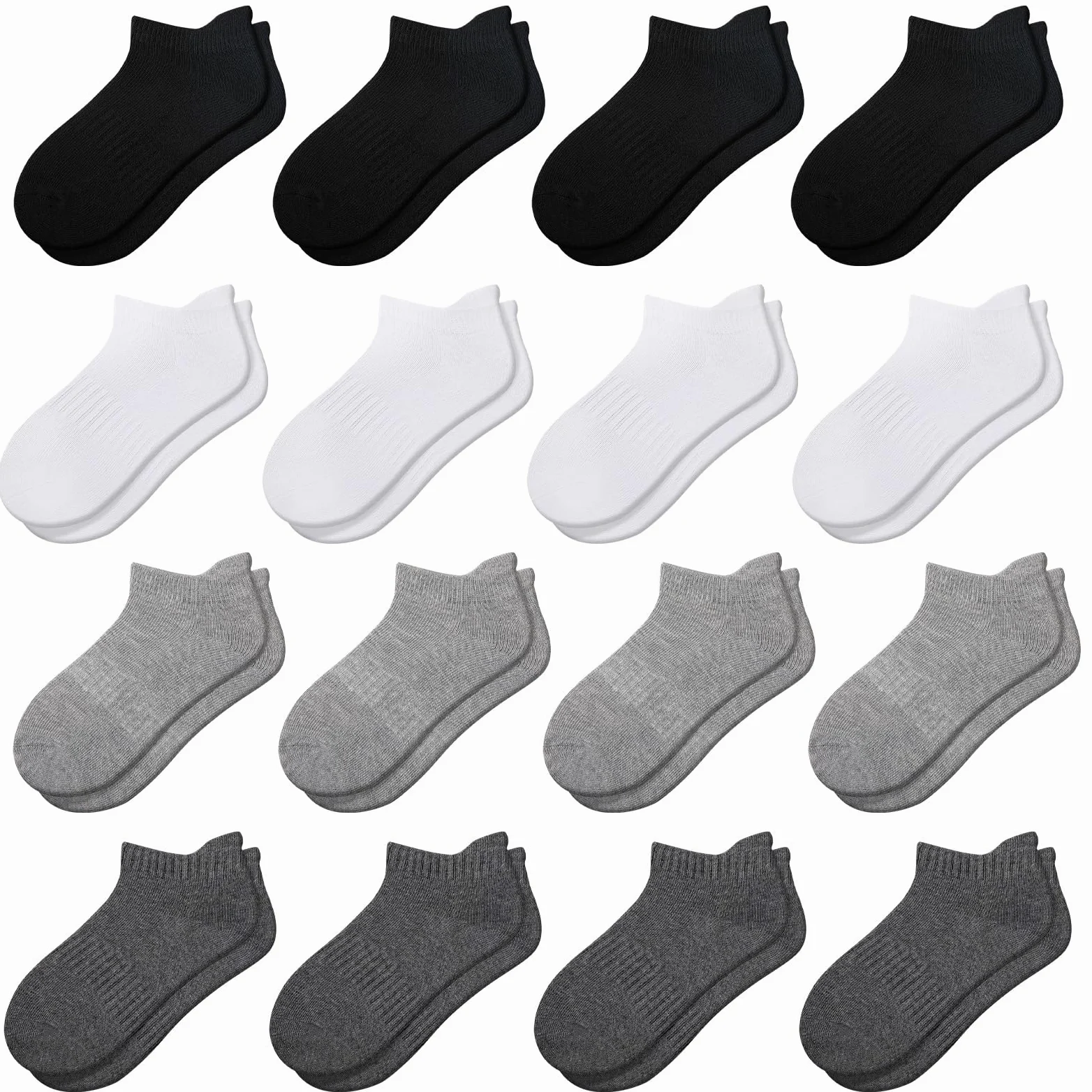 Comfoex 16 pares de calcetines acolchados atléticos de corte bajo para niños de 4 a 6 a 8 a 10 años